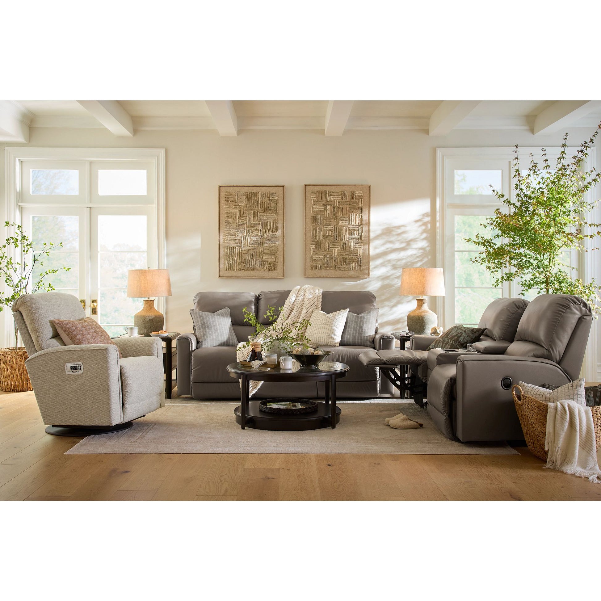 Cade Leather Reclining Sofa — Cozy Match Putty — view 2