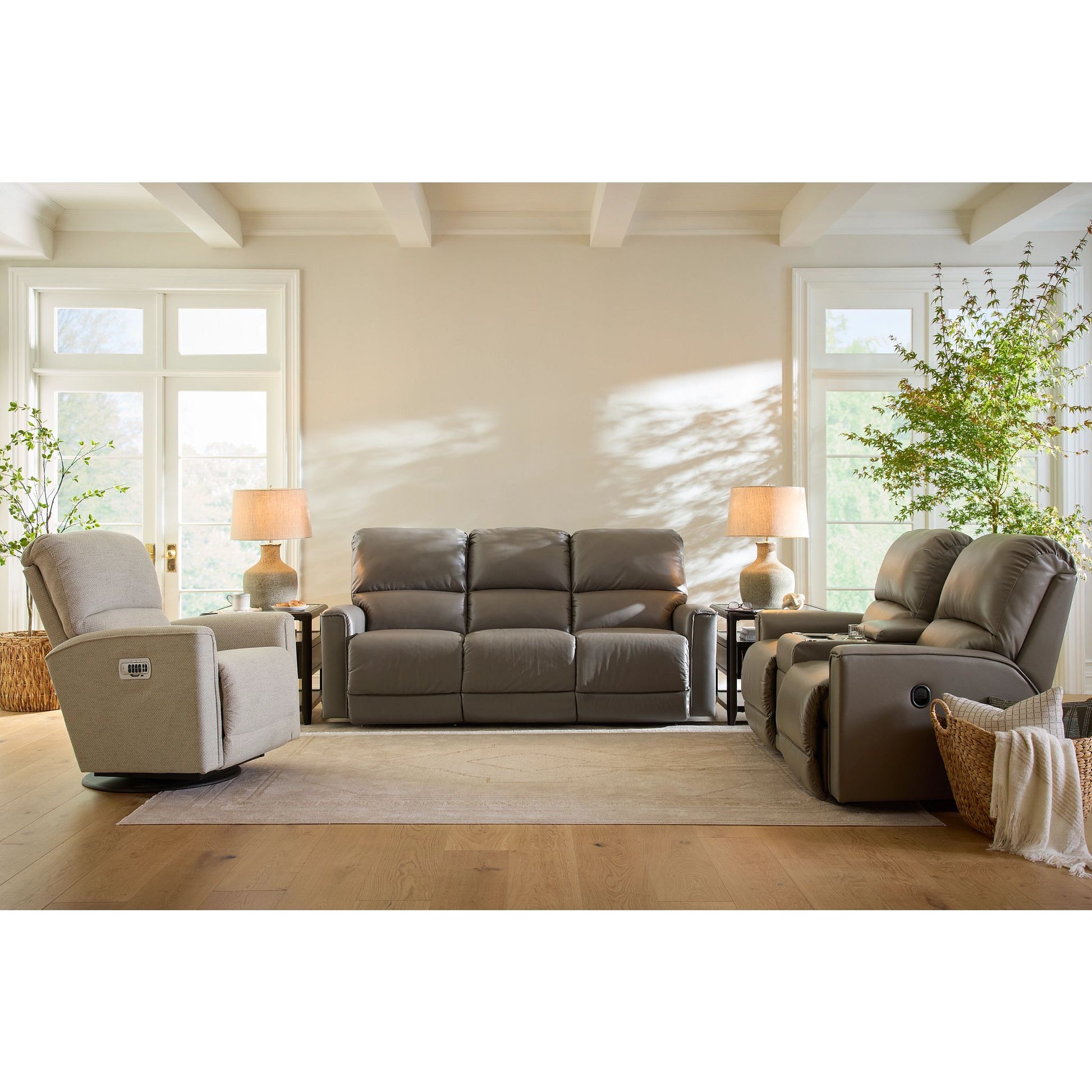 Cade Leather Reclining Sofa — Cozy Match Putty — view 4