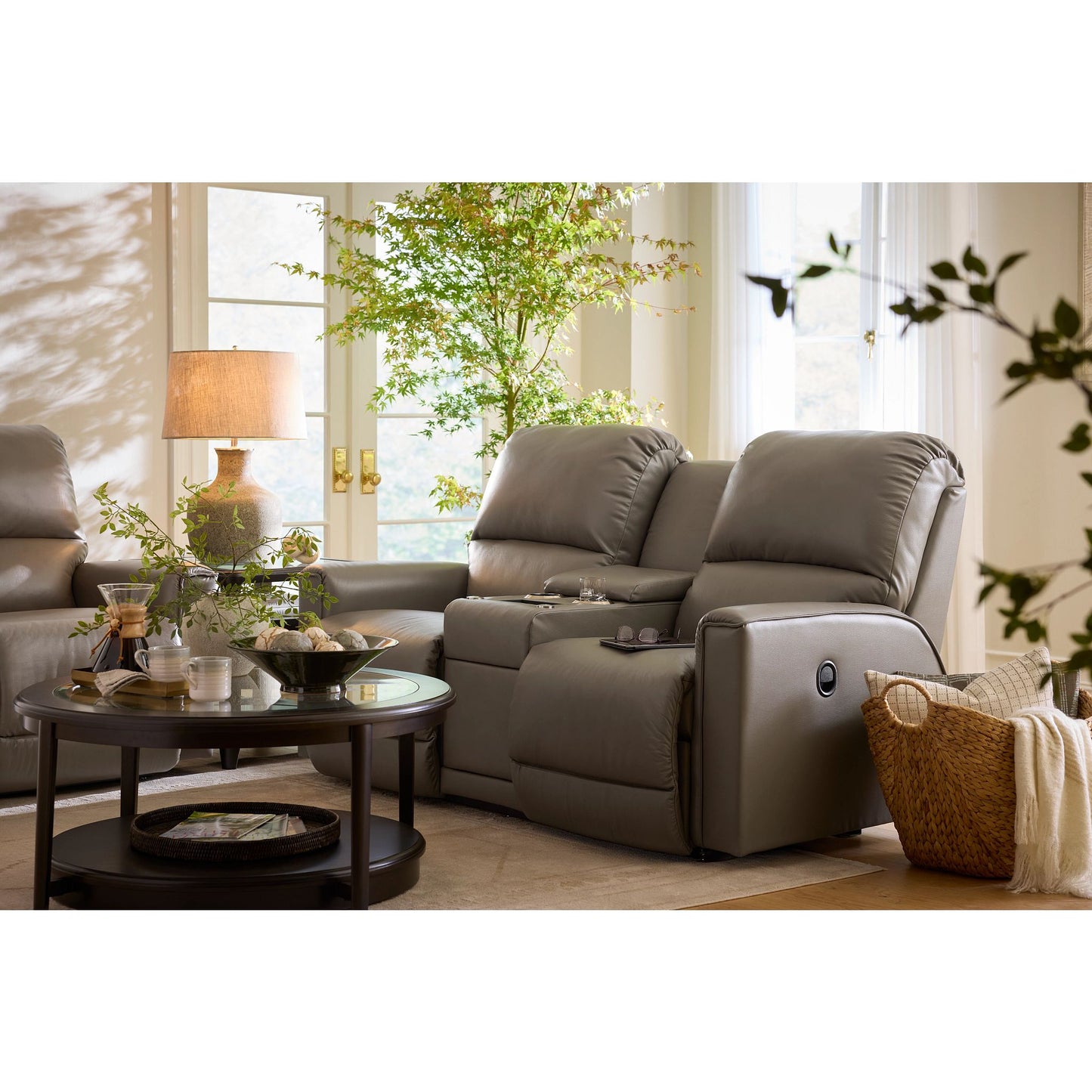Cade Leather Reclining Sofa — Cozy Match Putty — view 5