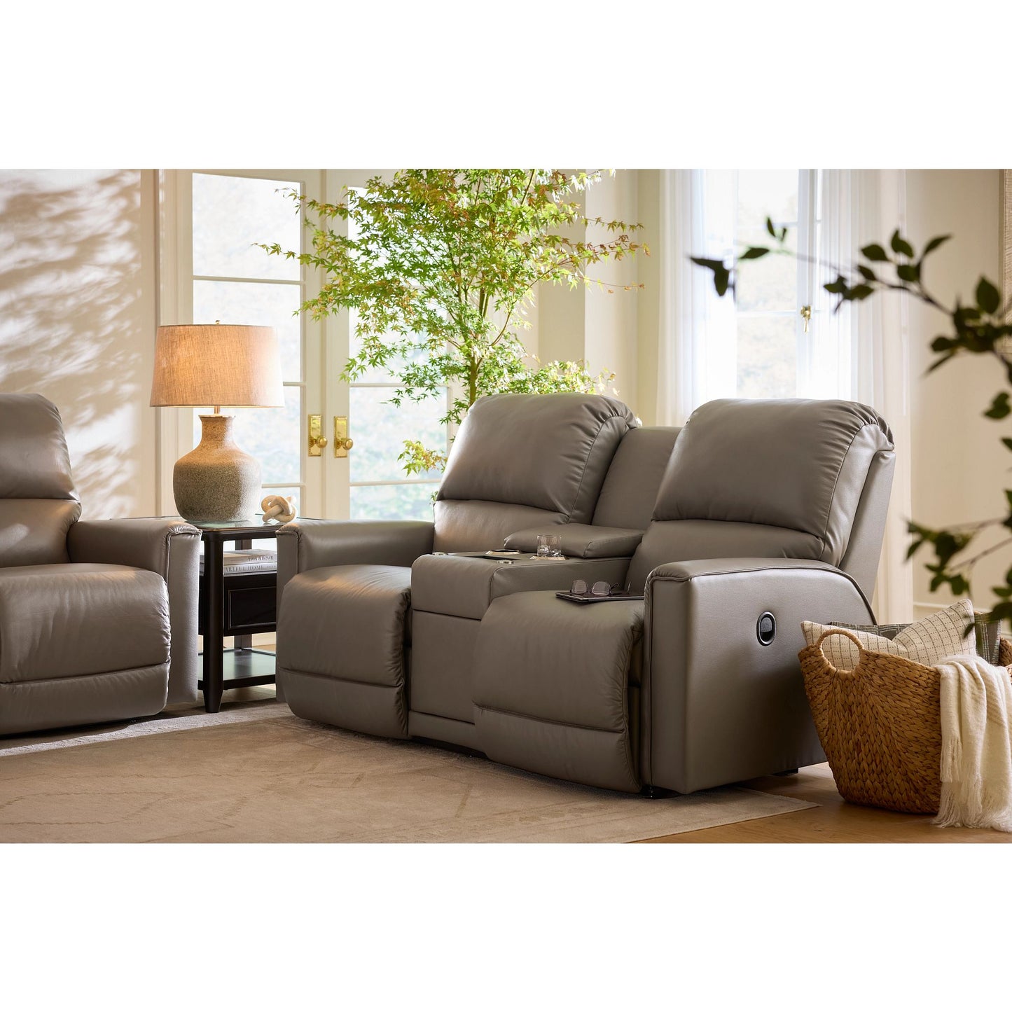 Cade Leather Reclining Sofa — Cozy Match Putty — view 6