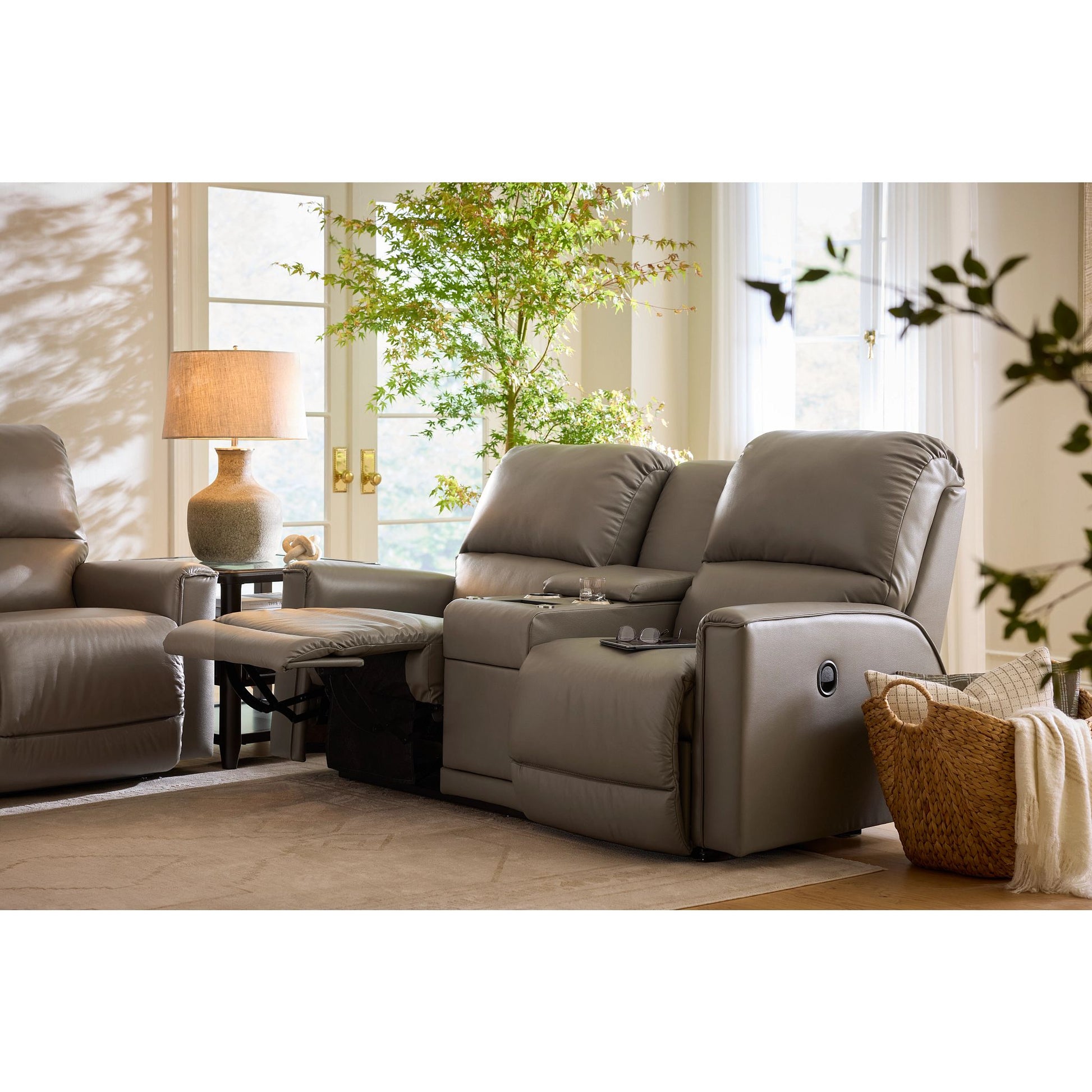 Cade Leather Reclining Sofa — Cozy Match Putty — view 7