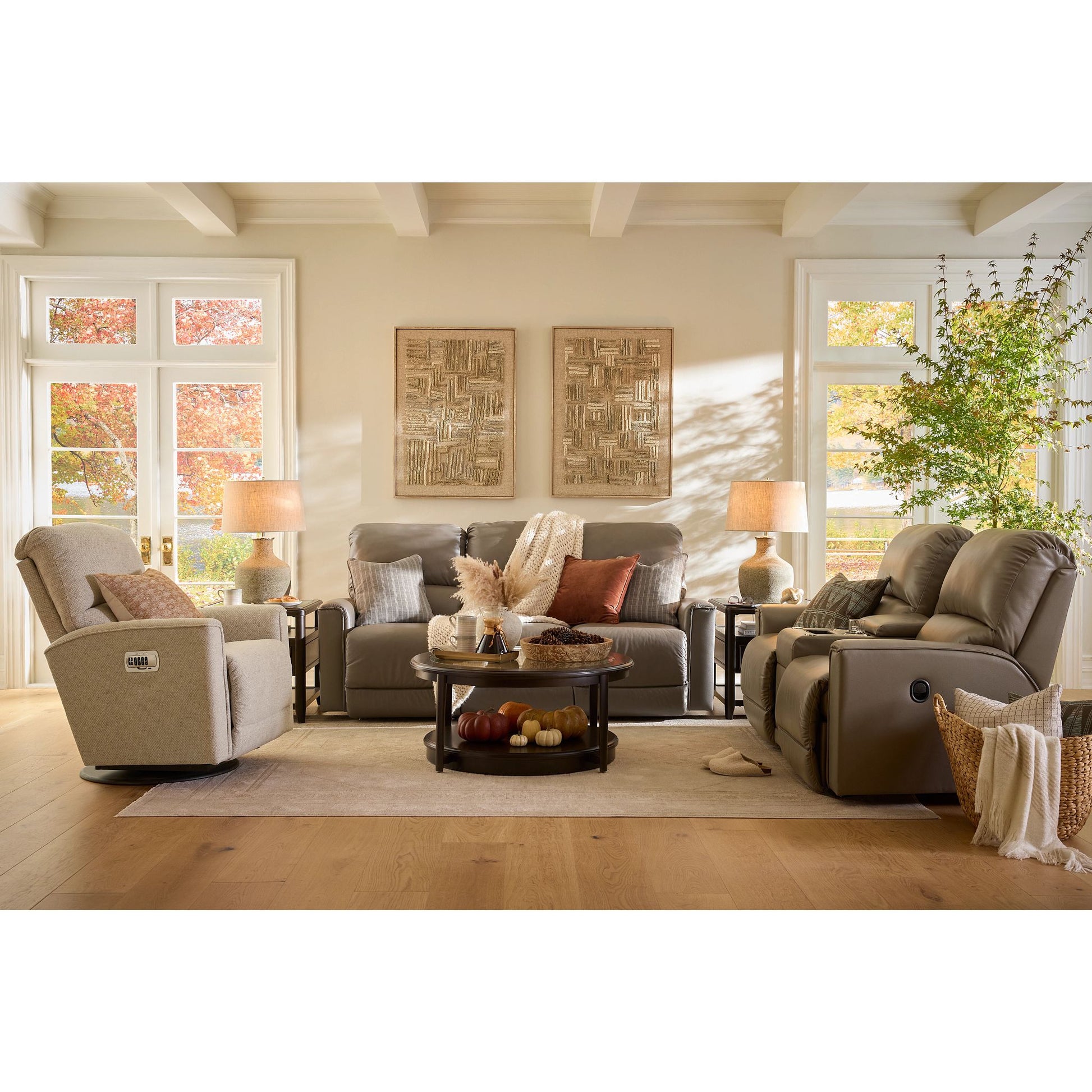 Cade Leather Reclining Sofa — Cozy Match Putty — view 8