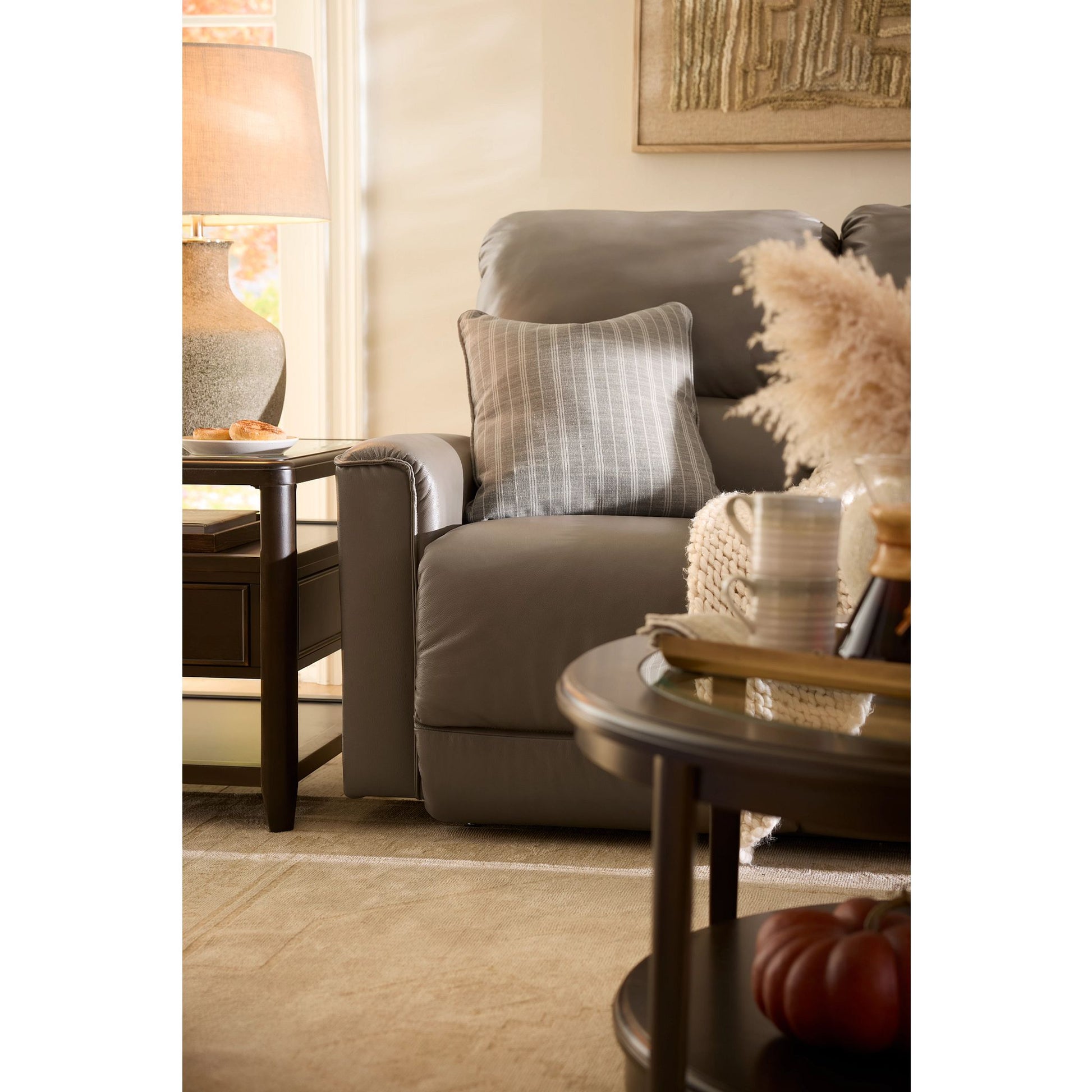 Cade Leather Reclining Sofa — Cozy Match Putty — view 10