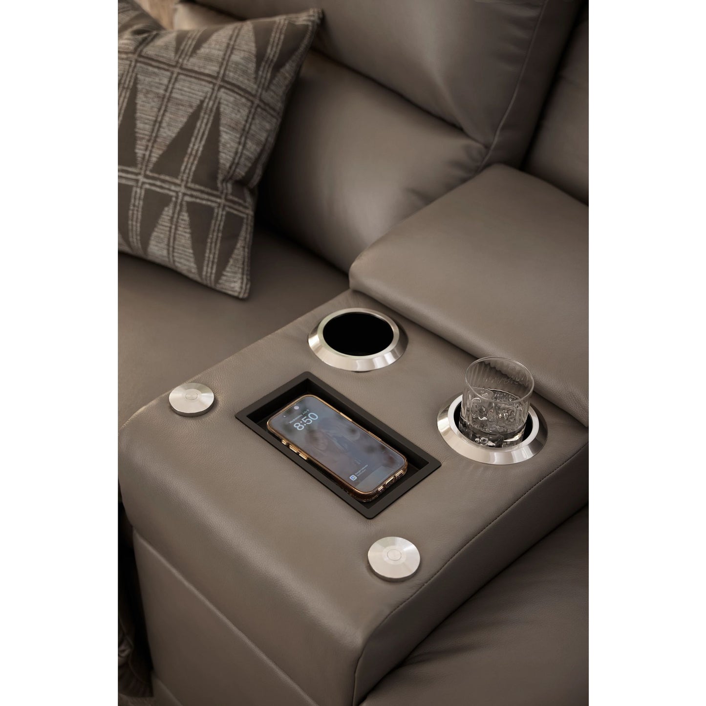 Cade Leather Reclining Sofa — Cozy Match Putty — view 14