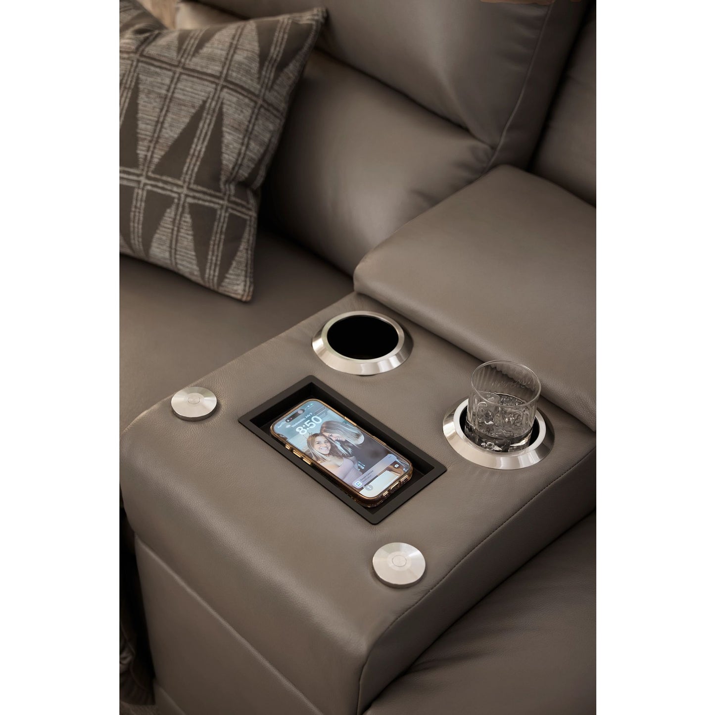 Cade Leather Reclining Sofa — Cozy Match Putty — view 15