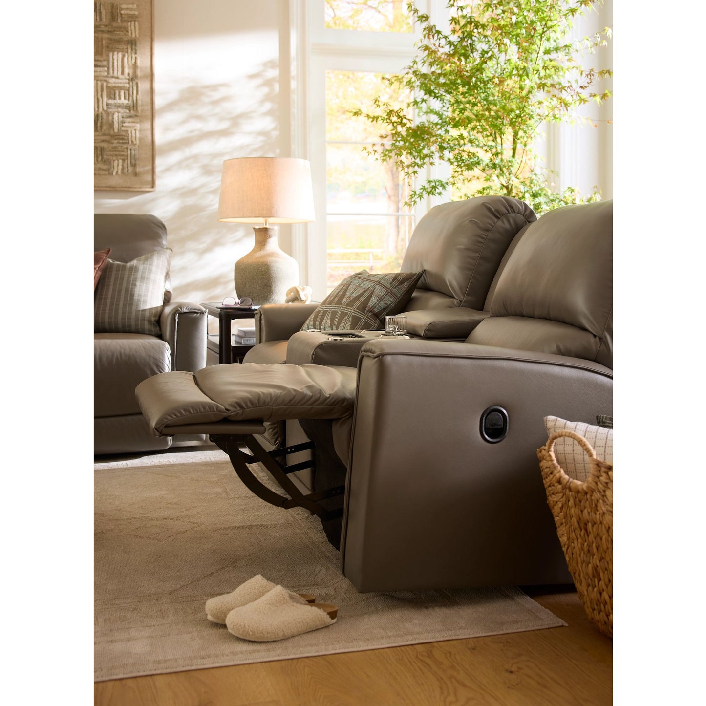 Cade Leather Reclining Sofa — Cozy Match Putty — view 20