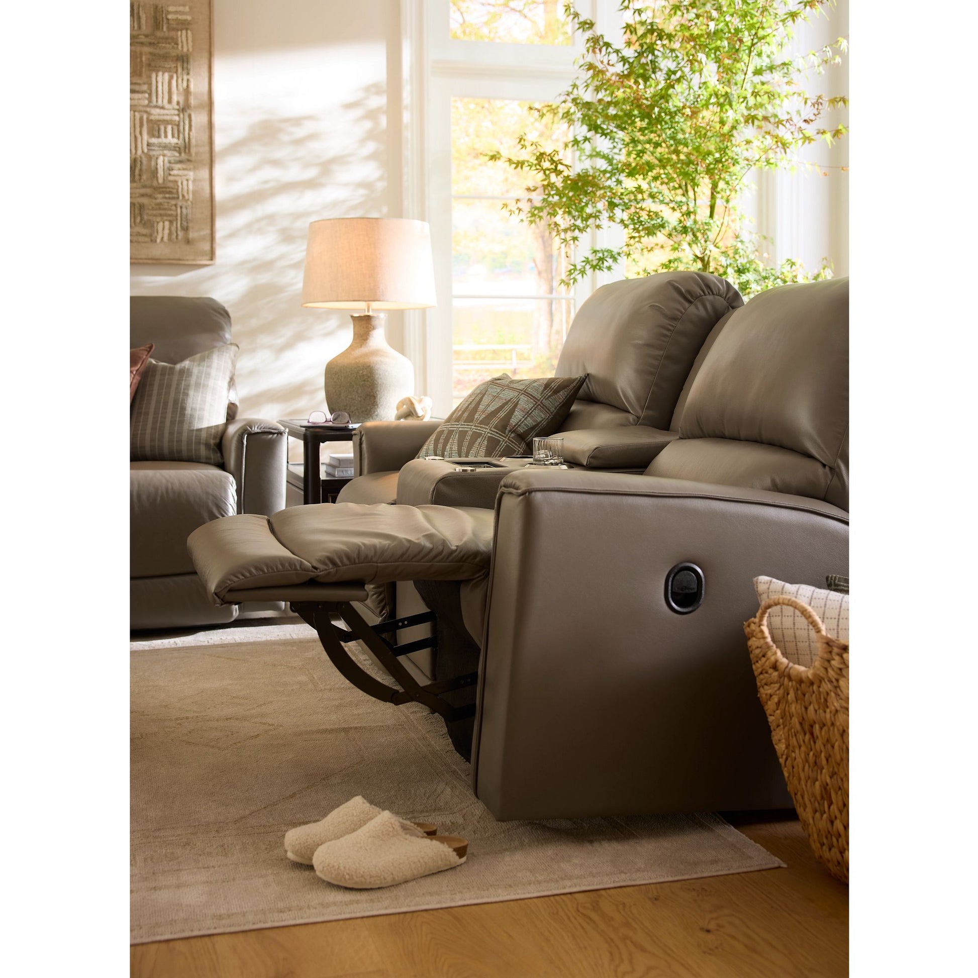 Cade Leather Reclining Sofa — Cozy Match Putty — view 20