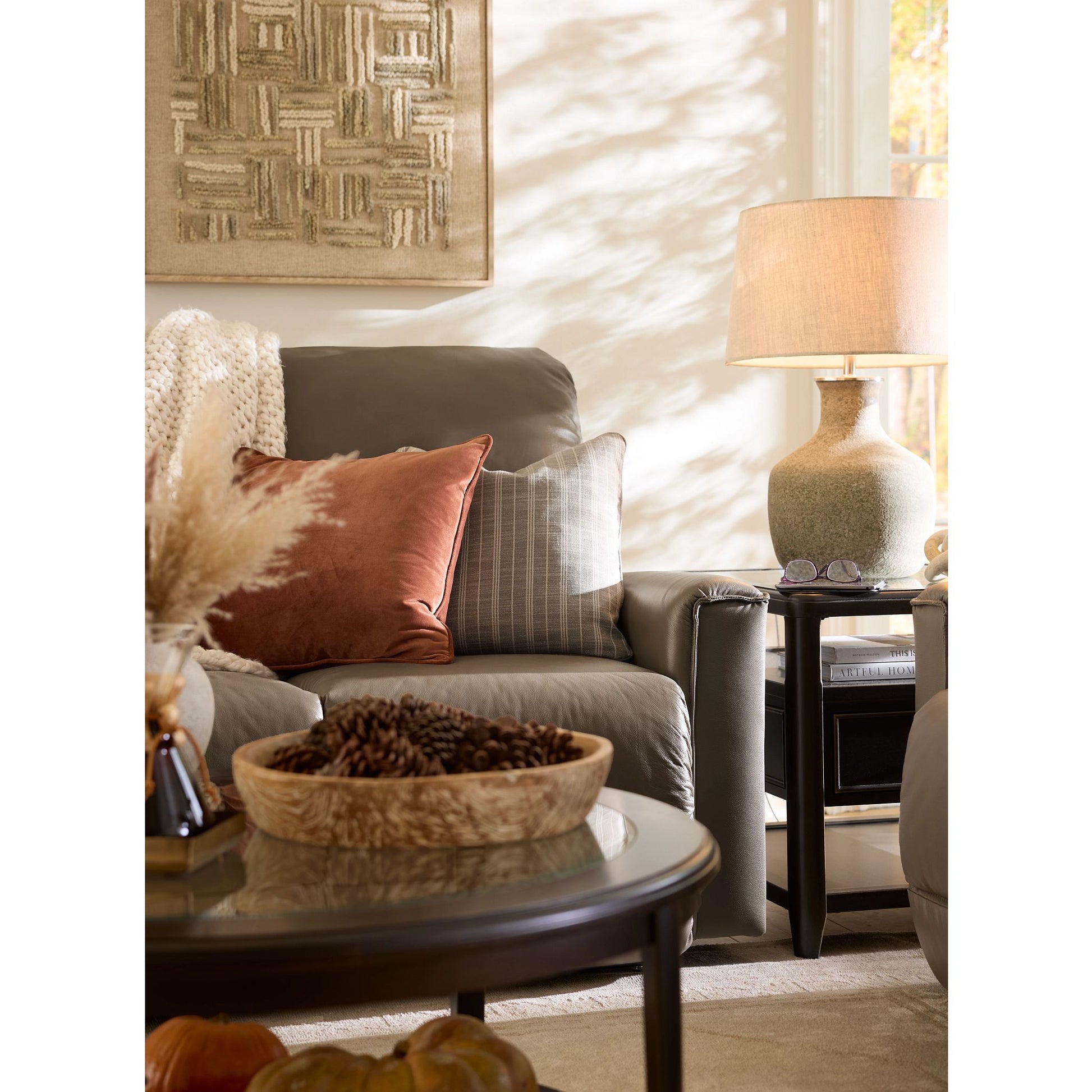 Cade Leather Reclining Sofa — Cozy Match Putty — view 21