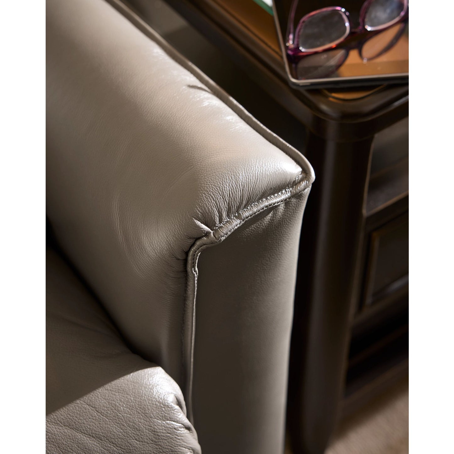 Cade Leather Reclining Sofa — Cozy Match Putty — view 23