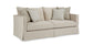 Beige sofa with patterned cushions on a white background
