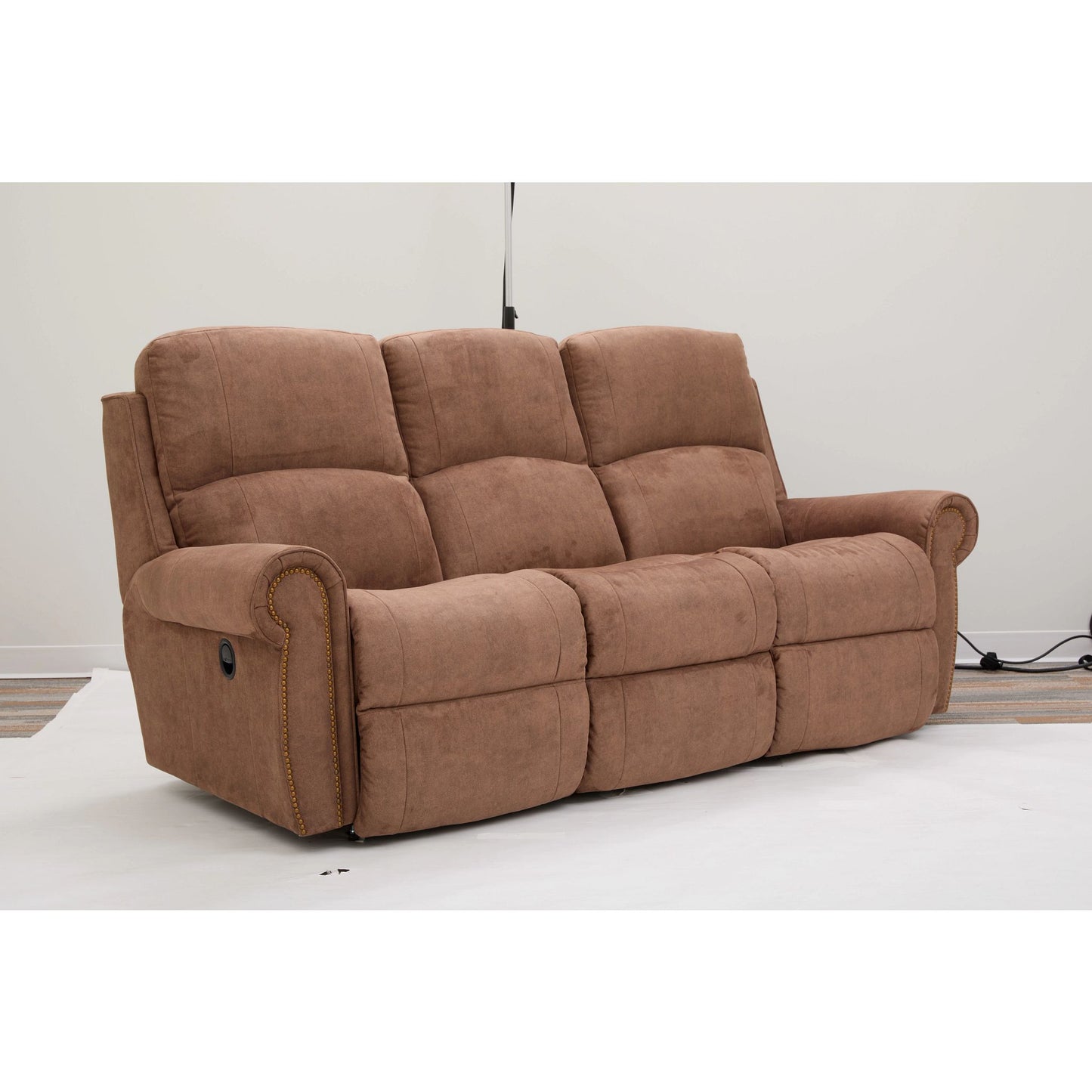 Dutton Faux Leather Reclining Sofa — Winslow Pecan — view 38