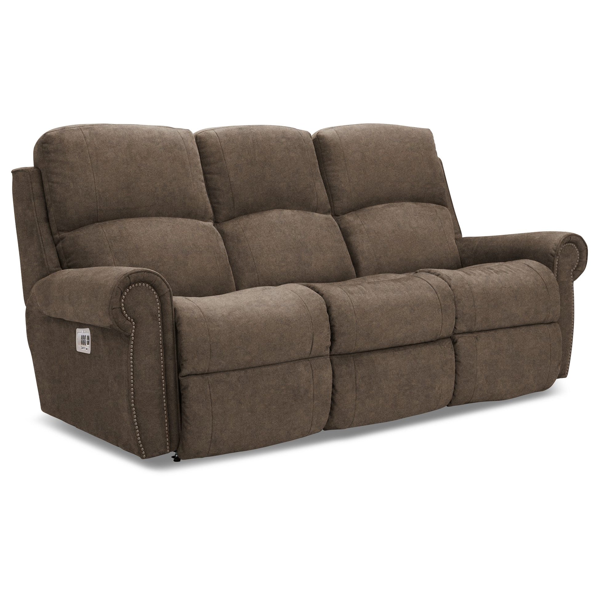 Dutton Faux Leather Reclining Sofa — Winslow Pebble — view 3