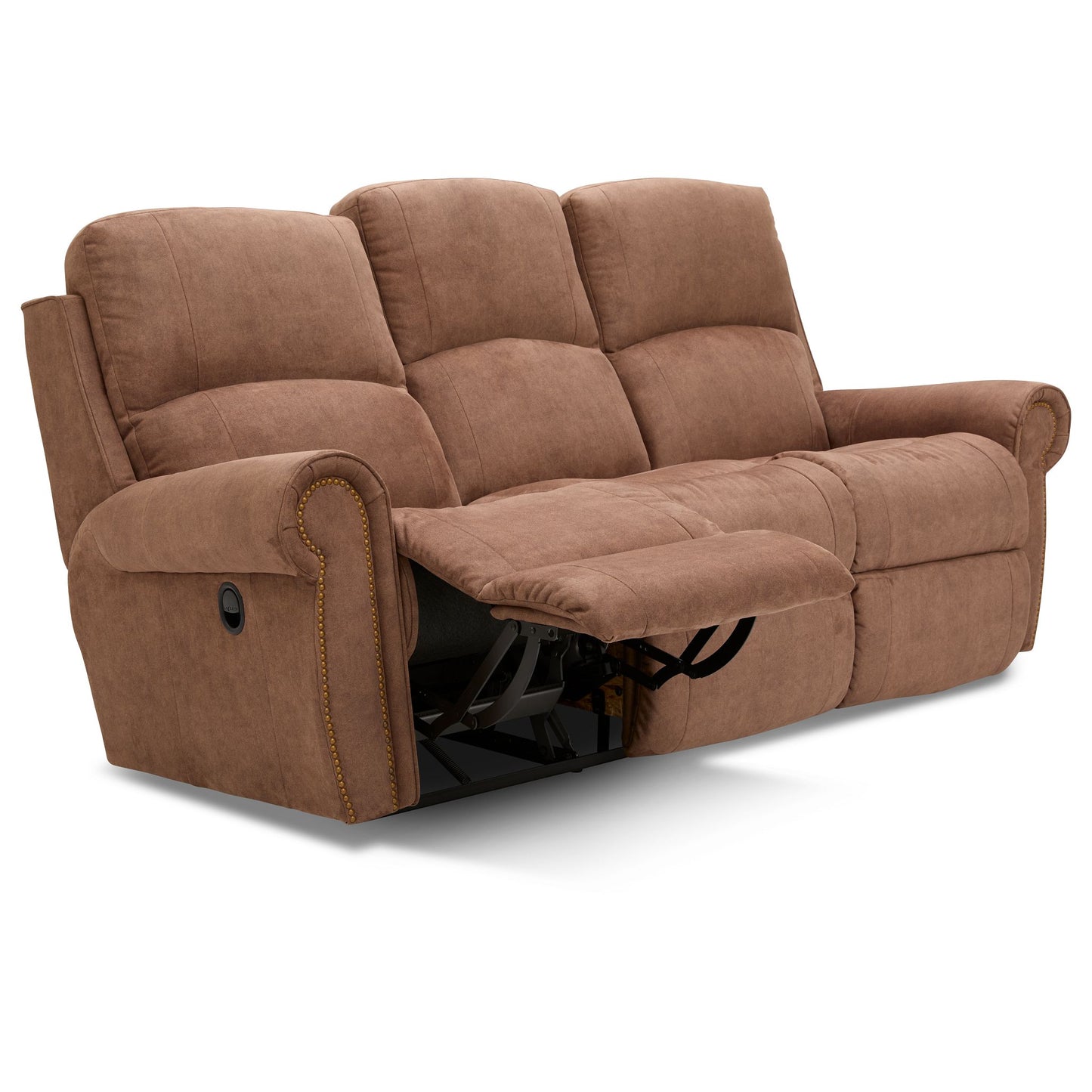 Dutton Faux Leather Reclining Sofa — Winslow Pecan — view 31