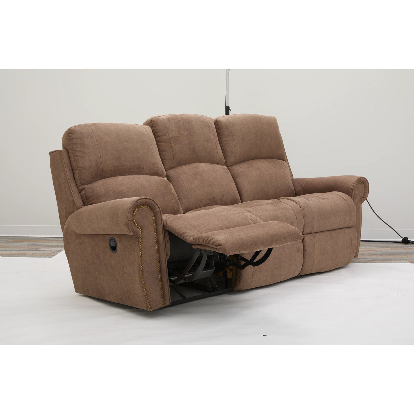 Dutton Faux Leather Reclining Sofa — Winslow Pecan — view 42