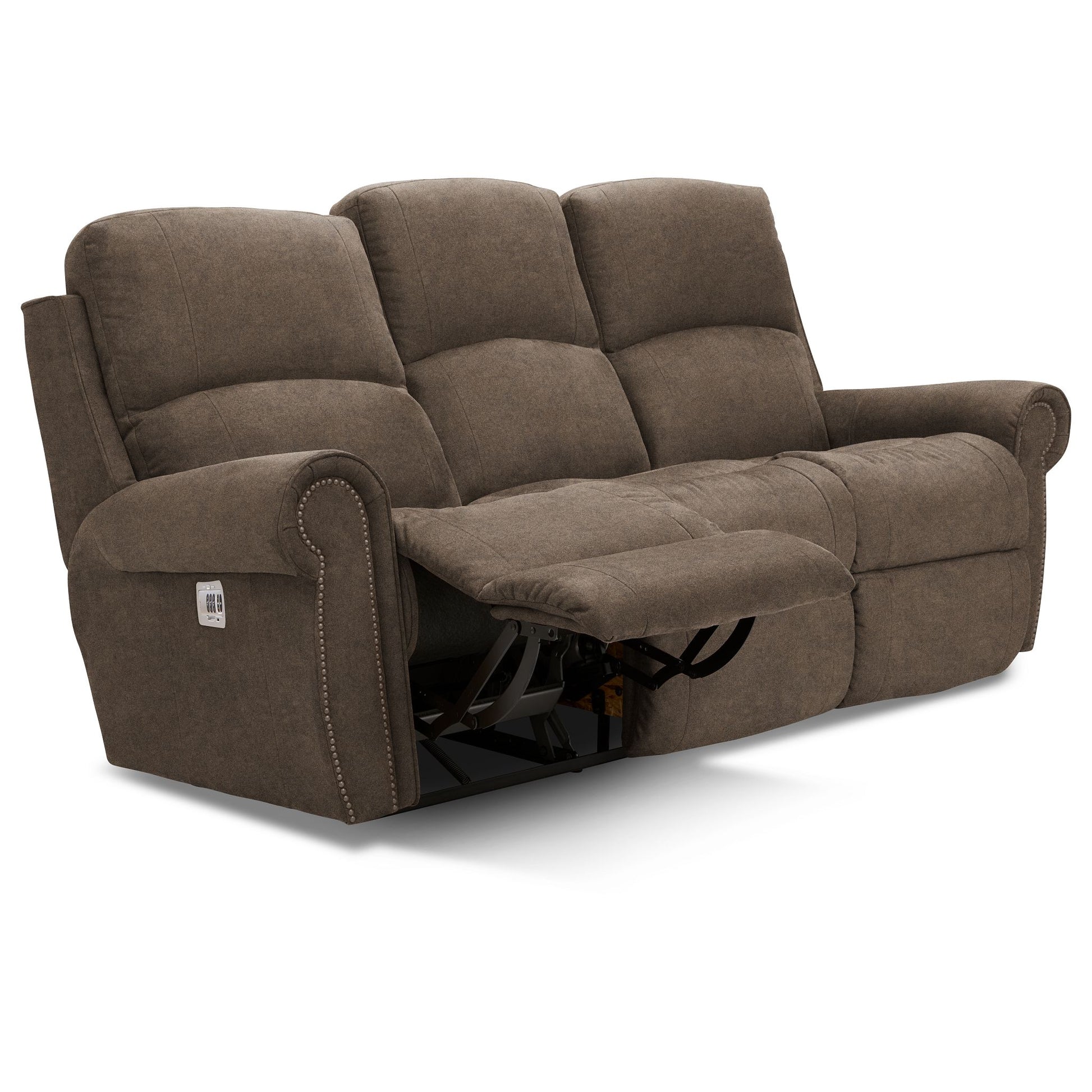Dutton Faux Leather Reclining Sofa — Winslow Pebble — view 4