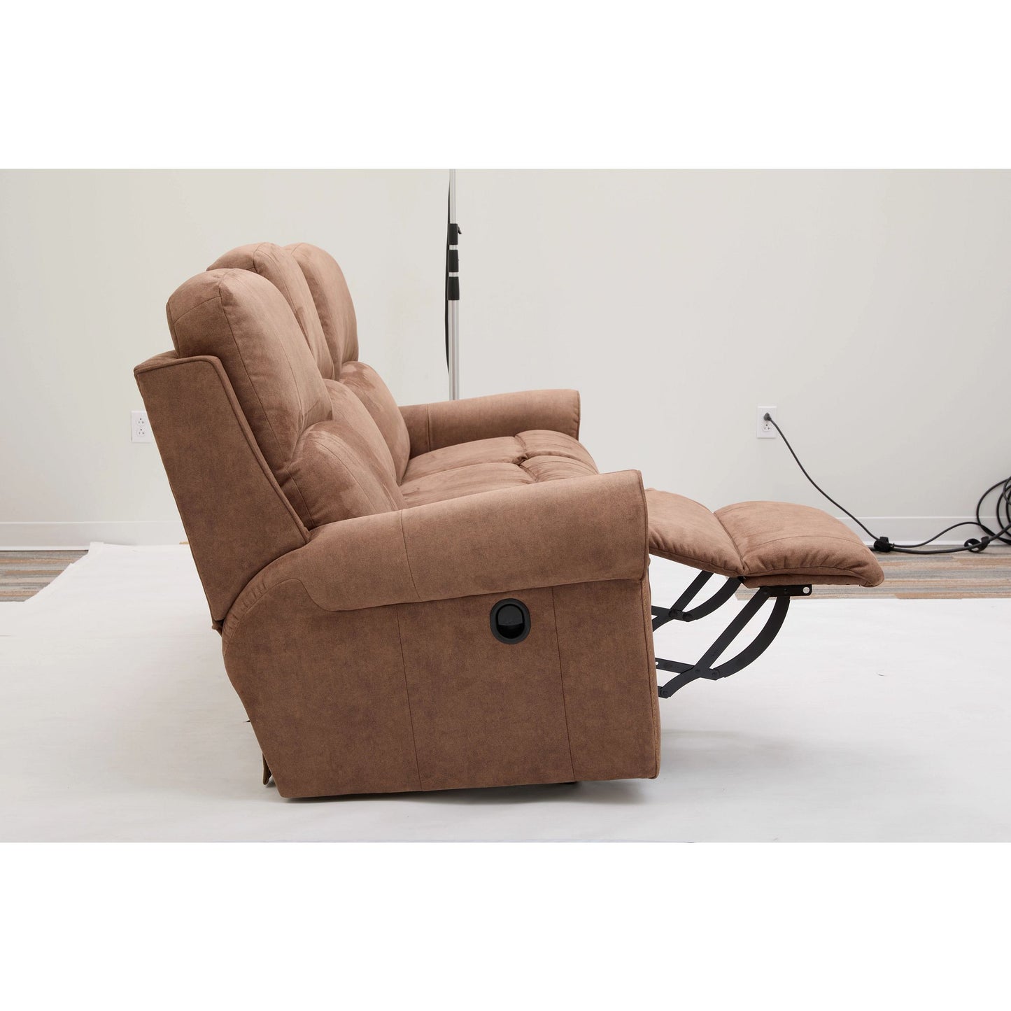 Dutton Faux Leather Reclining Sofa — Winslow Pecan — view 43