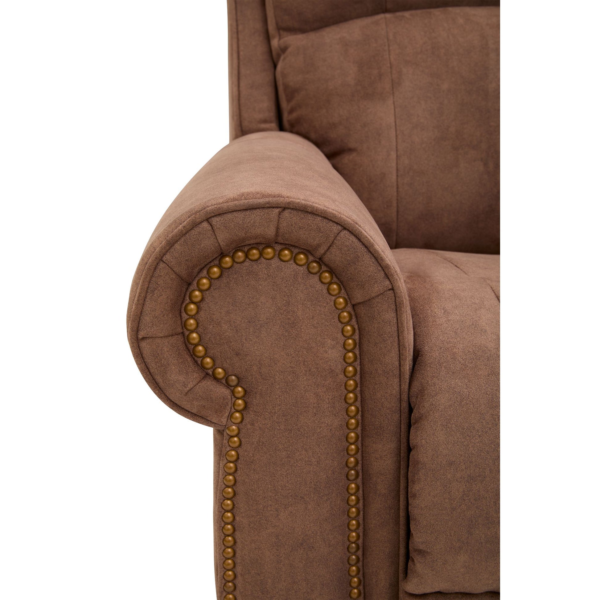 Dutton Faux Leather Reclining Sofa — Winslow Pecan — view 35