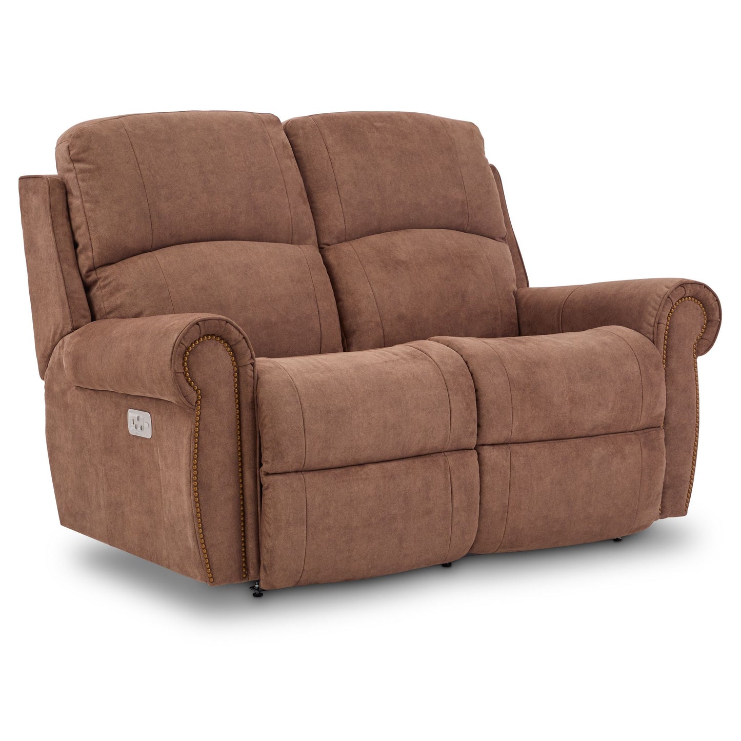 Dutton Faux Leather Reclining Loveseat — Winslow Pecan — view 8