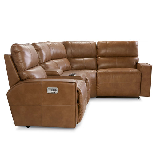 Maddox Leather 5-Piece Power Reclining Sectional with Console — Topflight Camel