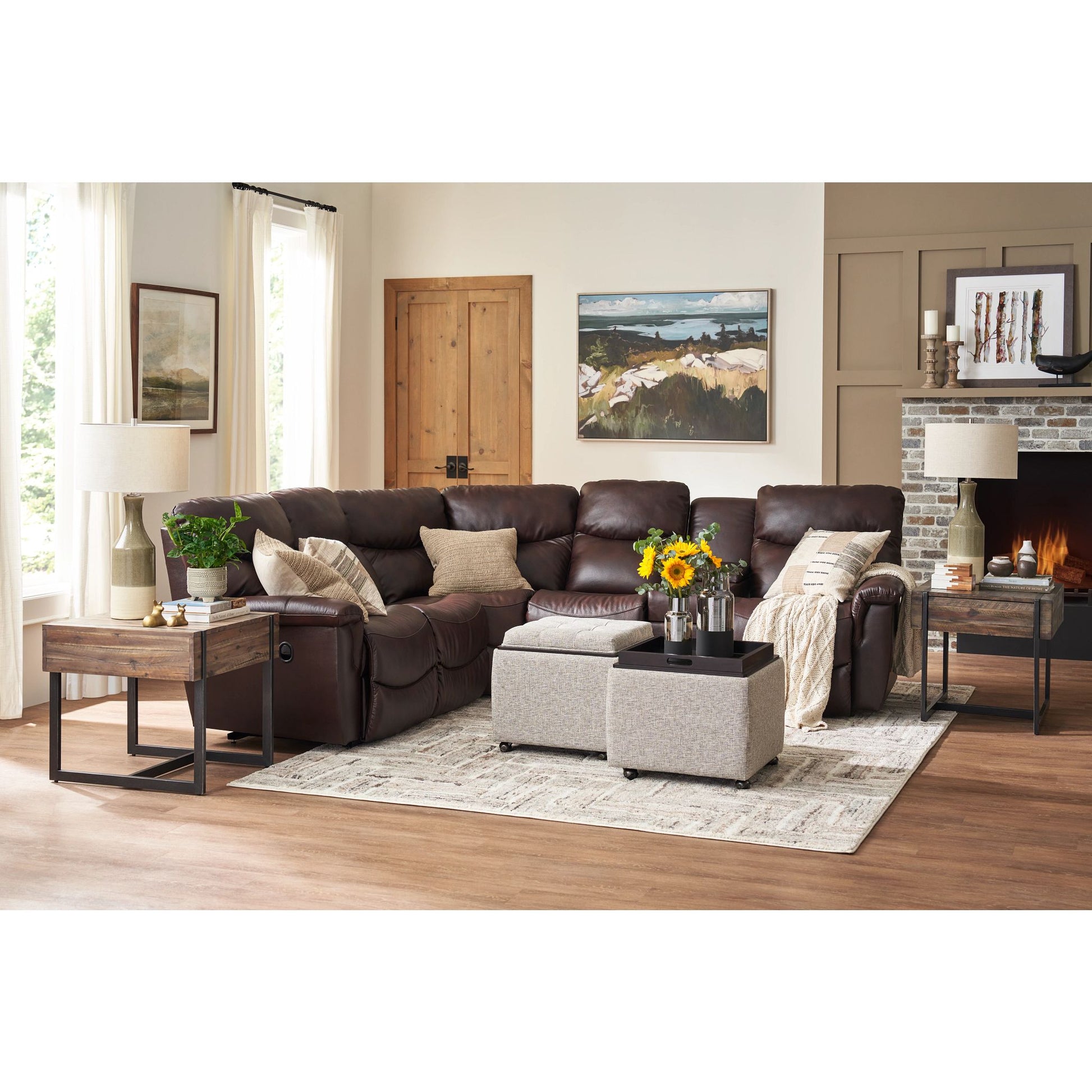 James Leather 5-Piece Reclining Sectional with Console — Yellowstone Walnut