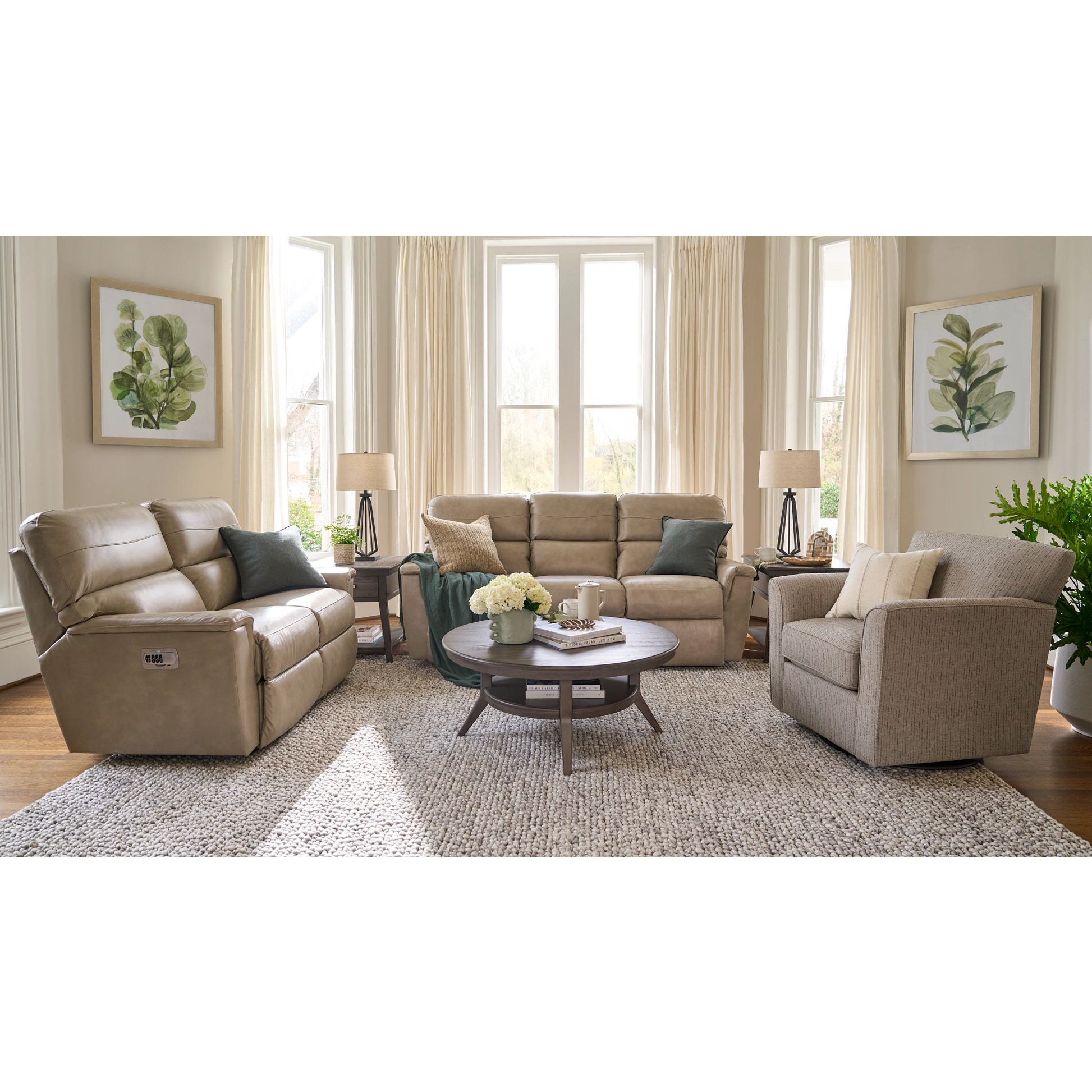 Ava Leather Reclining Sofa — Topflight Ivory — view 2