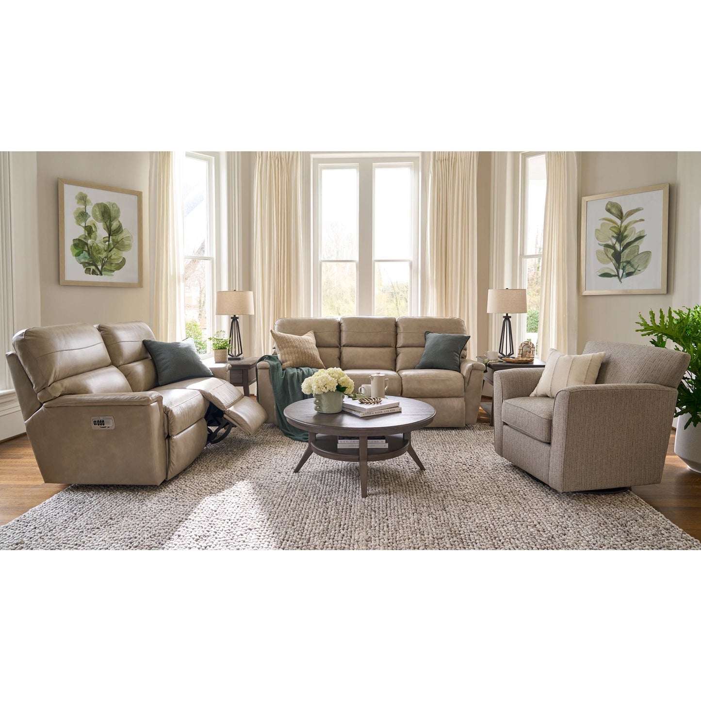 Ava Leather Reclining Sofa — Topflight Ivory — view 3