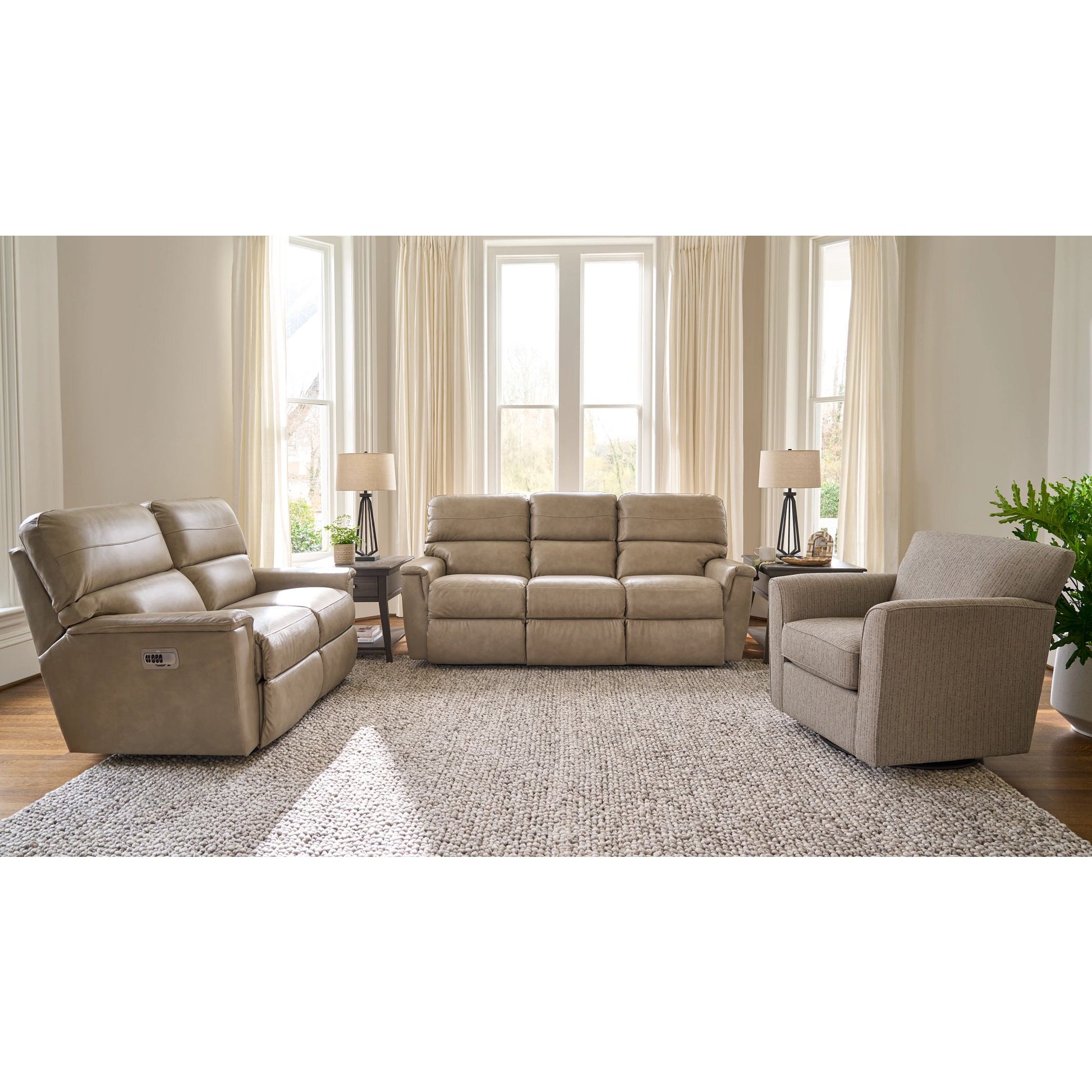 Ava Leather Reclining Sofa — Topflight Ivory — view 4