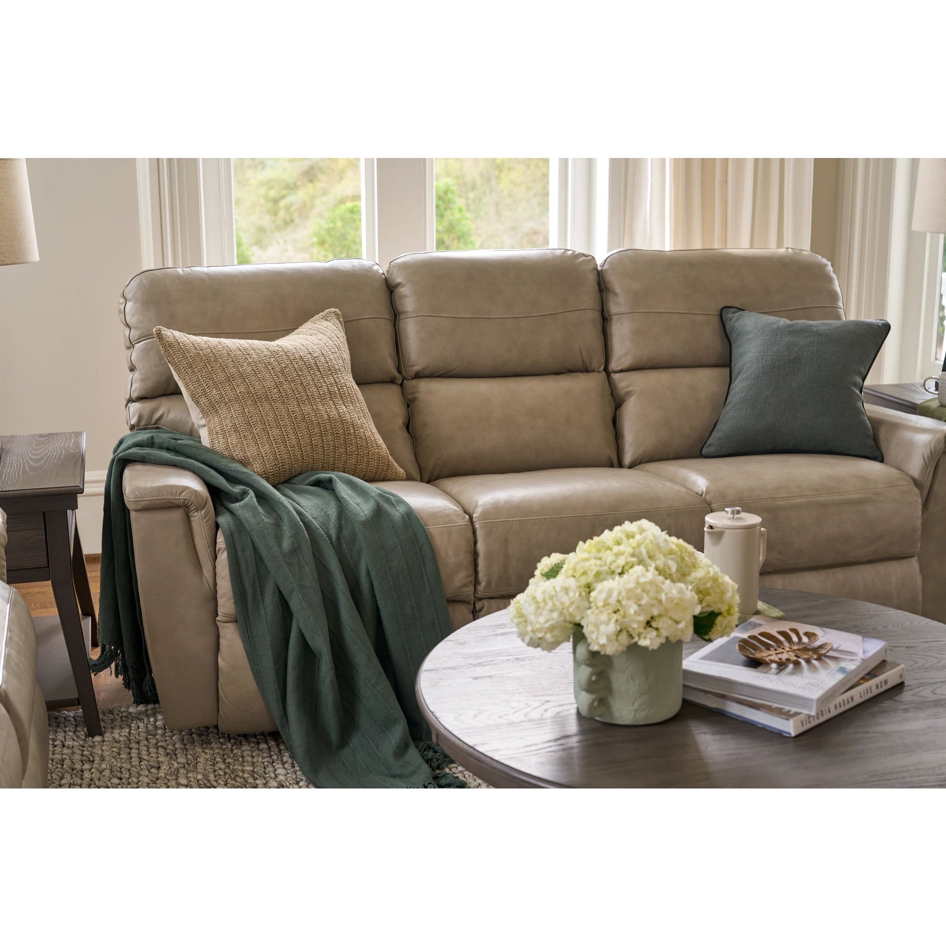 Ava Leather Reclining Sofa — Topflight Ivory — view 9