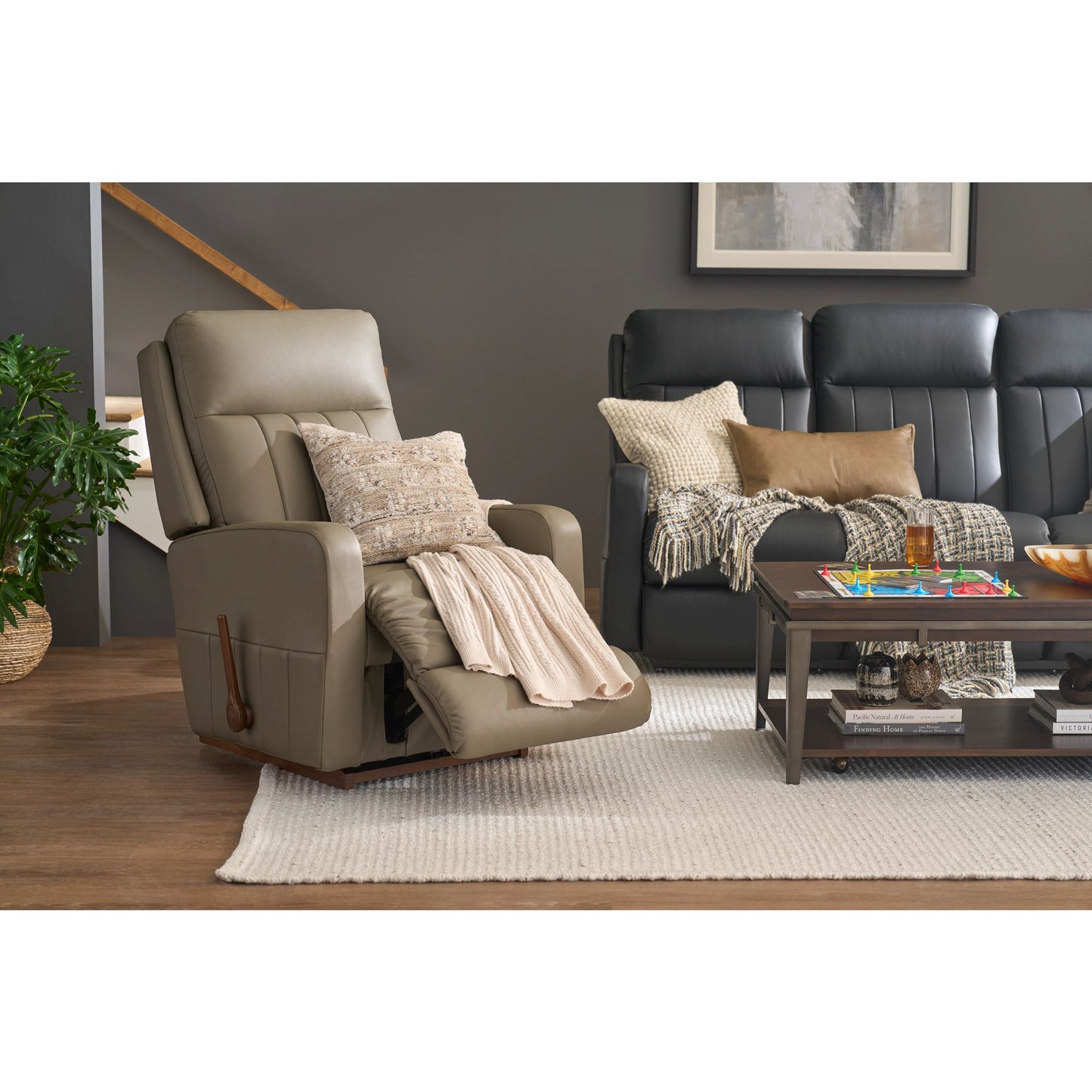 Finley Leather Recliner — Gambit Stone — view 17