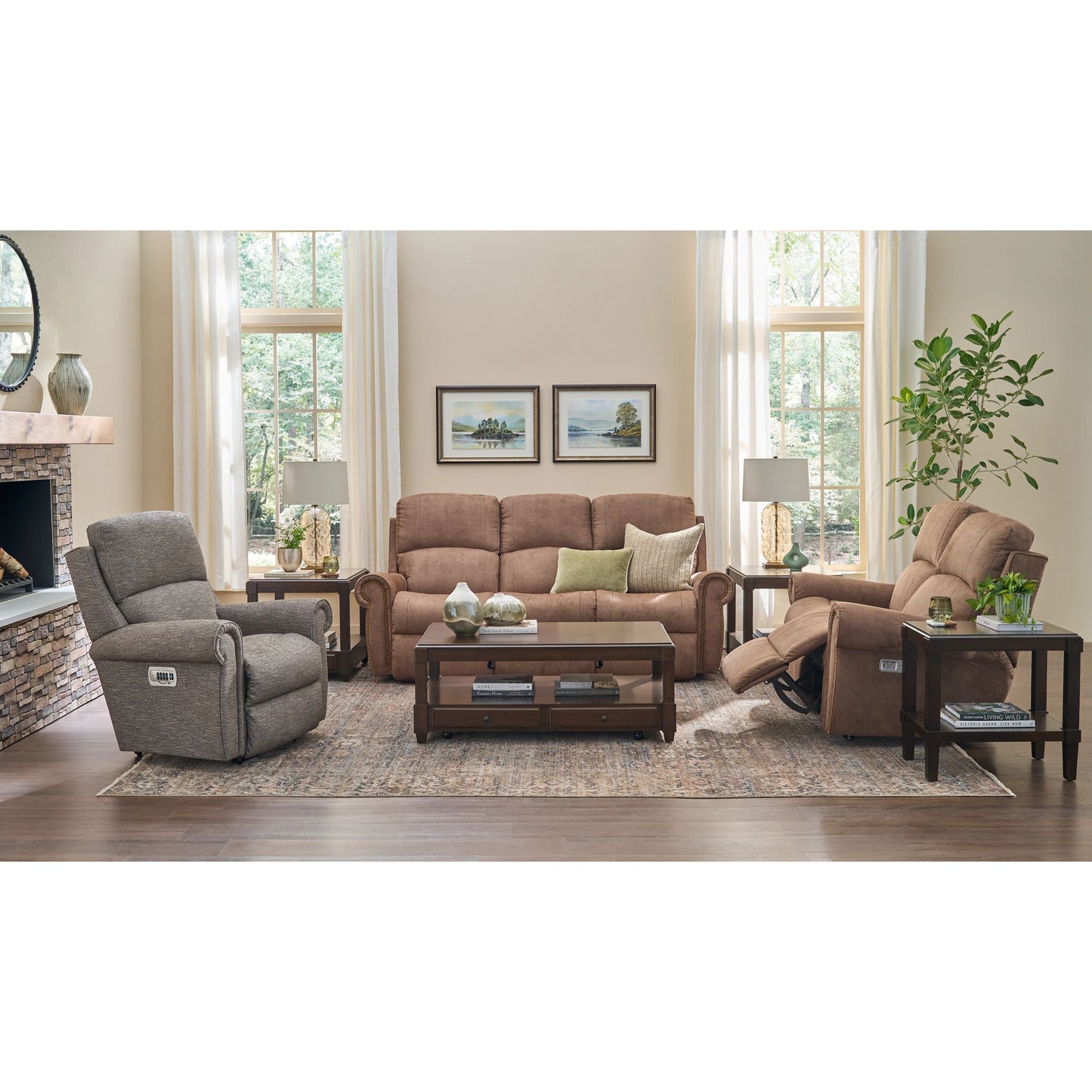 Dutton Faux Leather Reclining Sofa — Winslow Pecan — view 21
