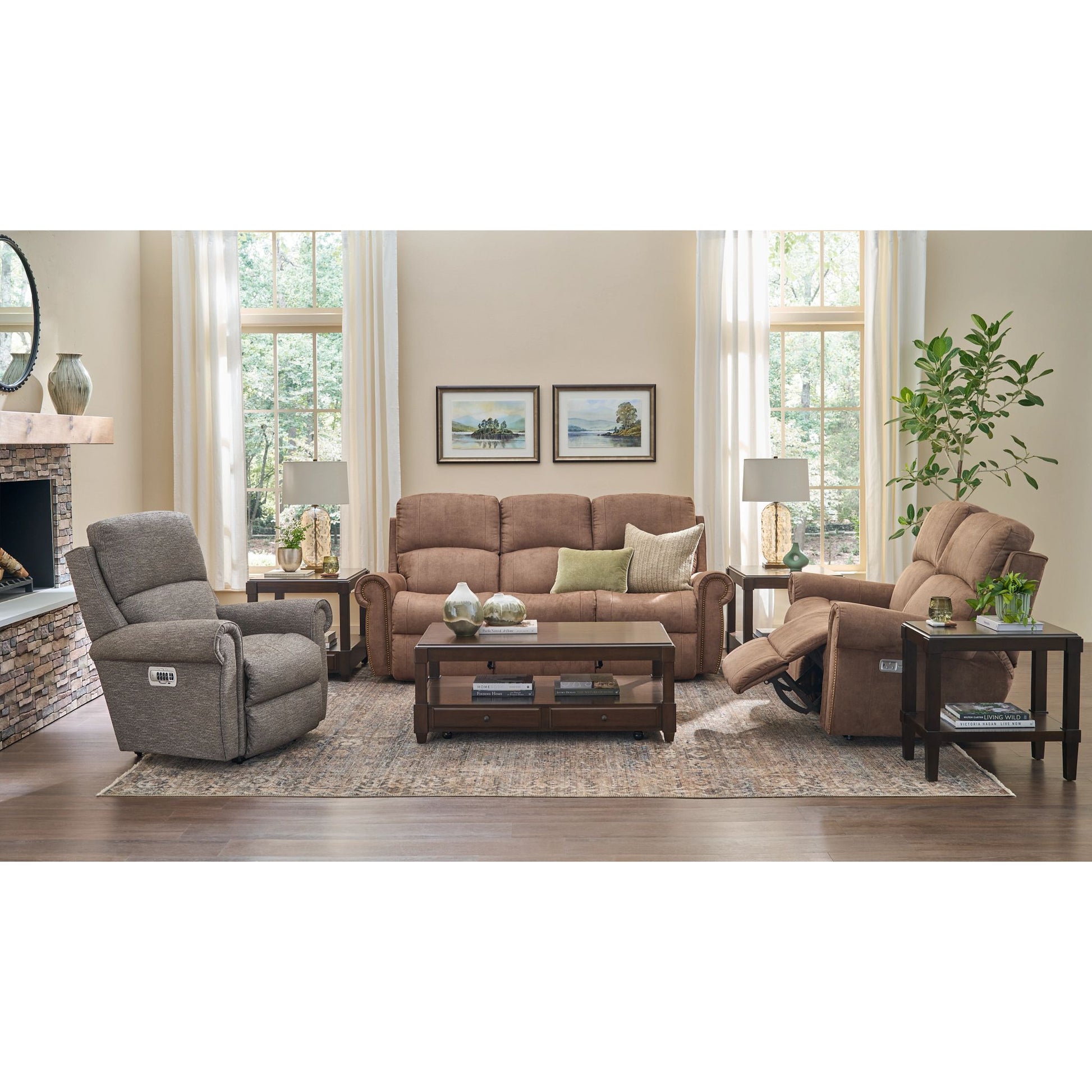Dutton Faux Leather Reclining Sofa — Winslow Pecan — view 21