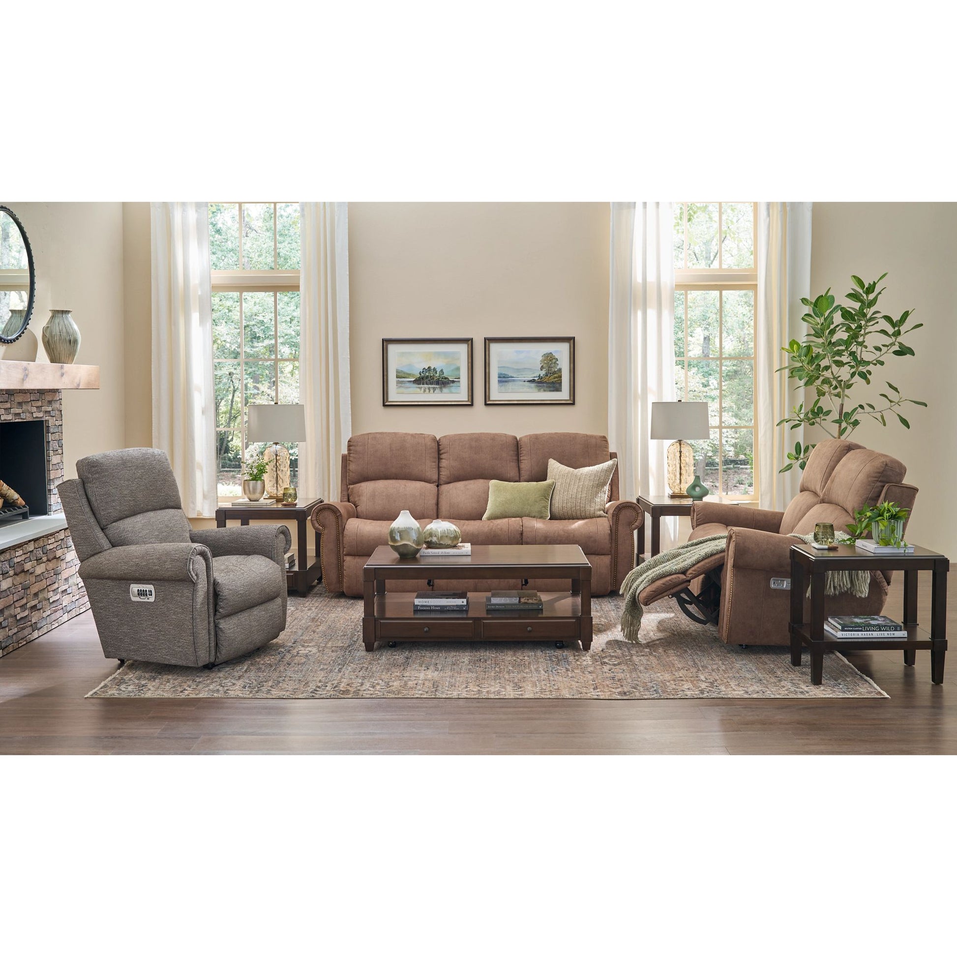 Dutton Faux Leather Reclining Sofa — Winslow Pecan — view 20