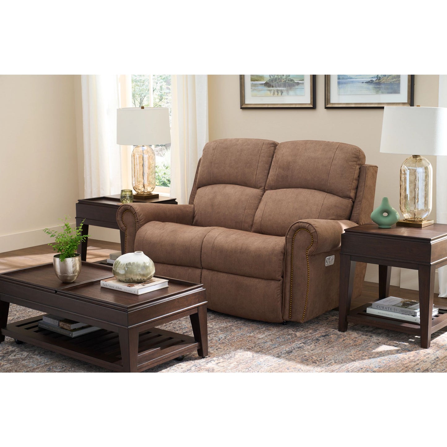 Dutton Faux Leather Reclining Sofa — Winslow Pecan — view 23
