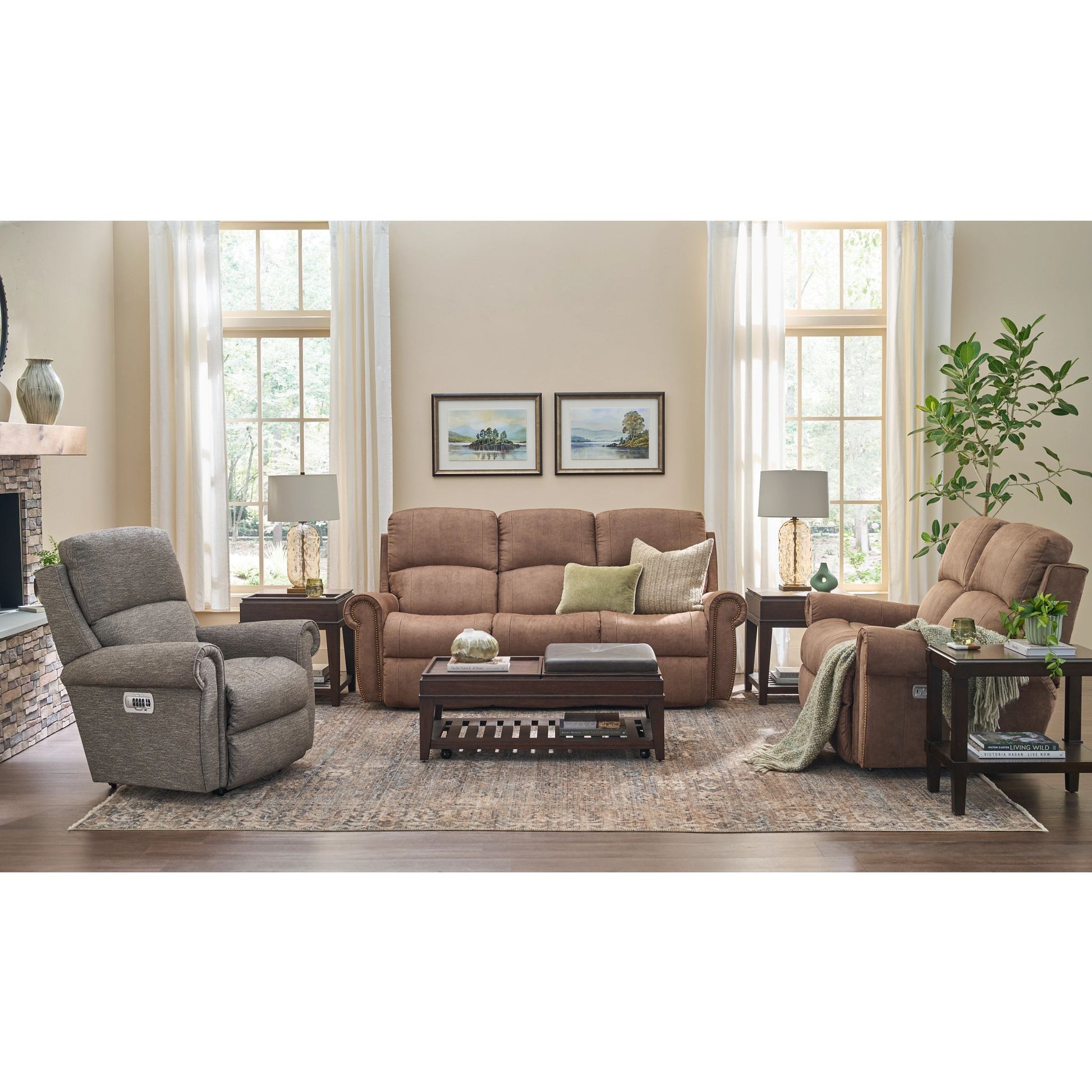 Dutton Faux Leather Reclining Sofa — Winslow Pecan — view 24