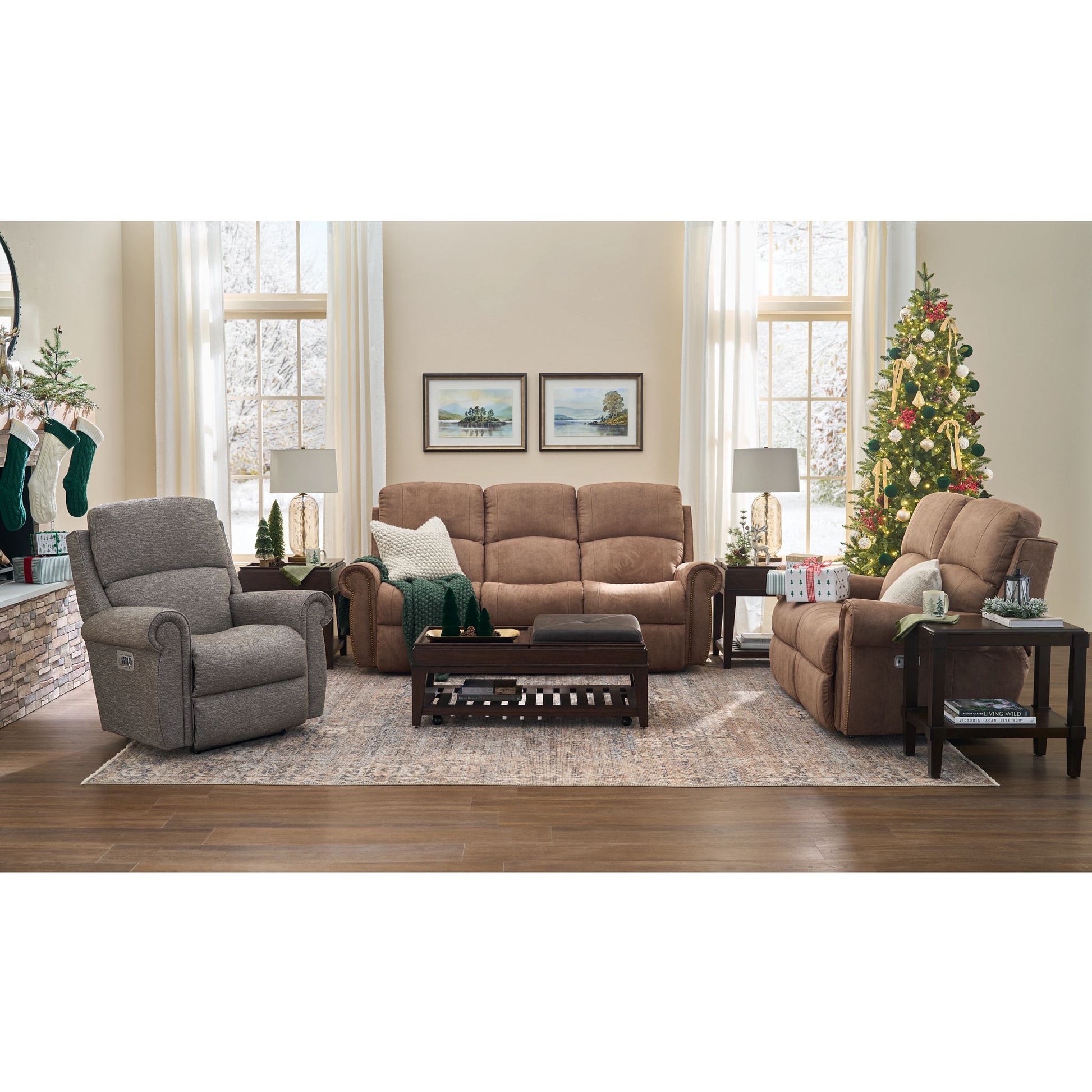 Dutton Faux Leather Reclining Sofa — Winslow Pecan — view 19