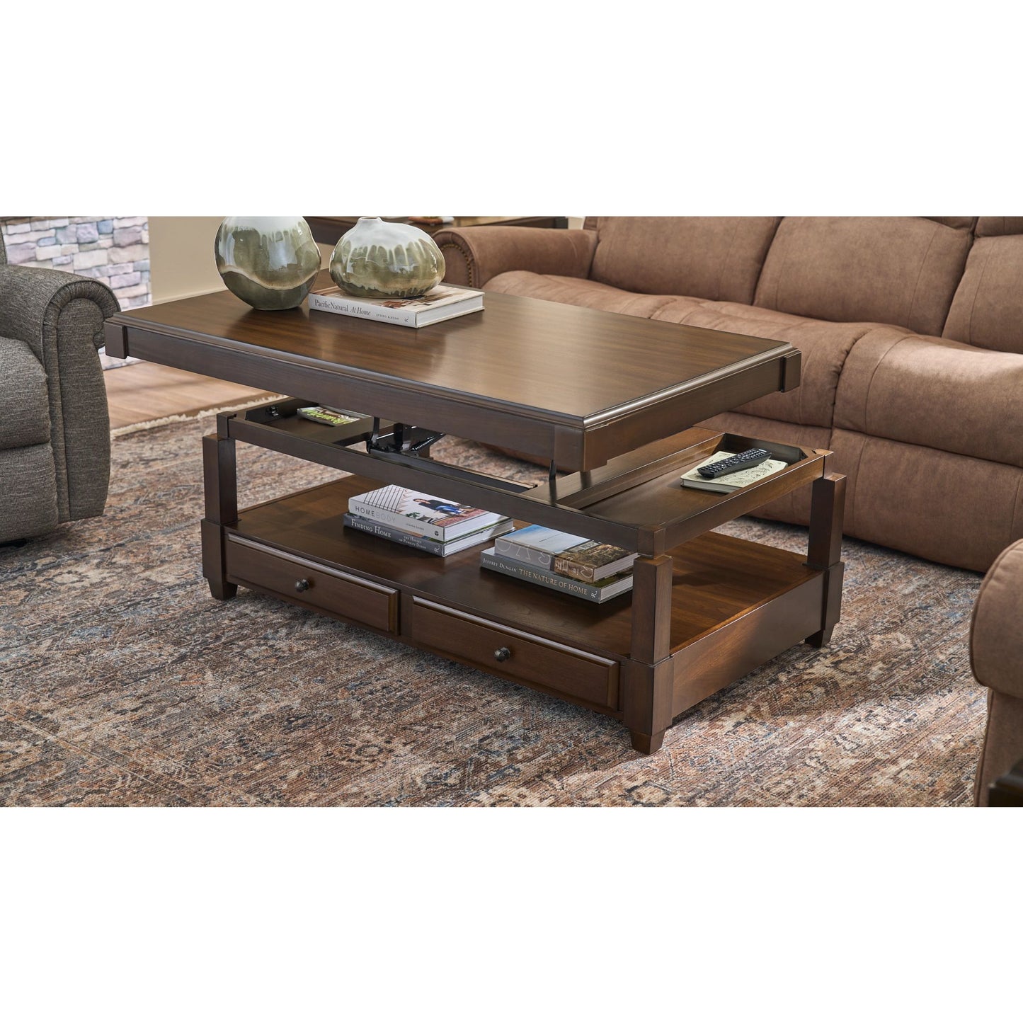 Dutton Faux Leather Reclining Sofa — Winslow Pecan — view 7