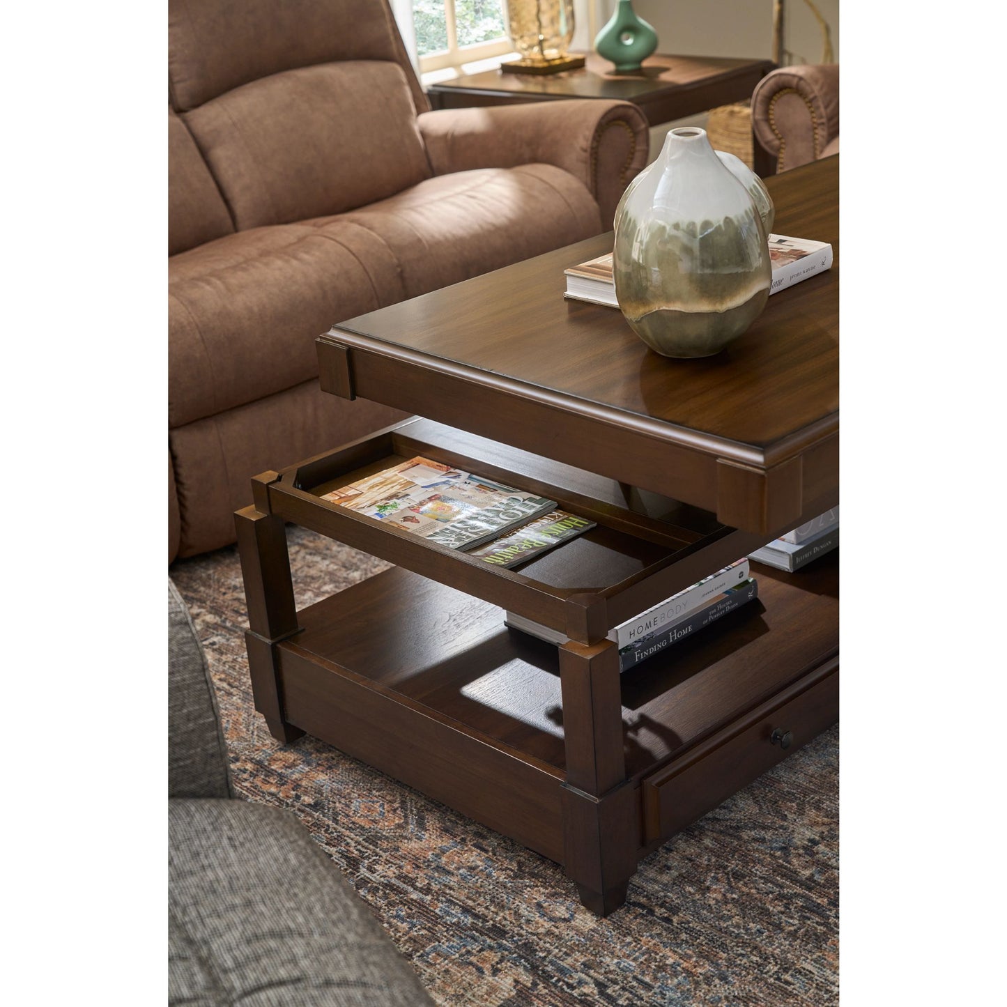 Dutton Faux Leather Reclining Sofa — Winslow Pecan — view 8