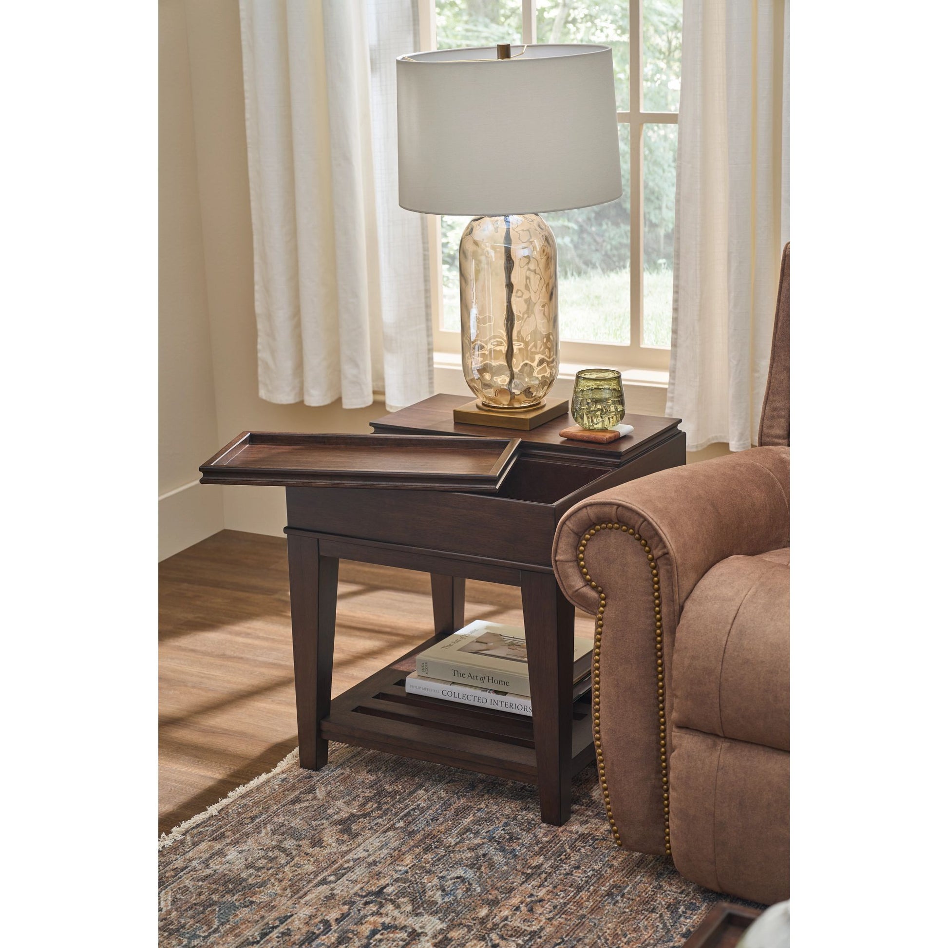 Dutton Faux Leather Reclining Sofa — Winslow Pecan — view 12