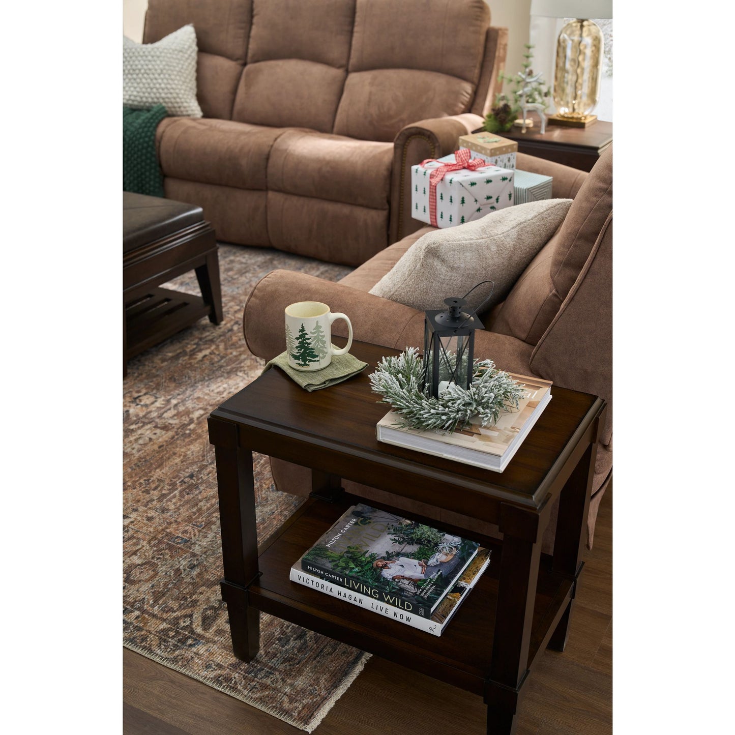 Dutton Faux Leather Reclining Sofa — Winslow Pecan — view 15