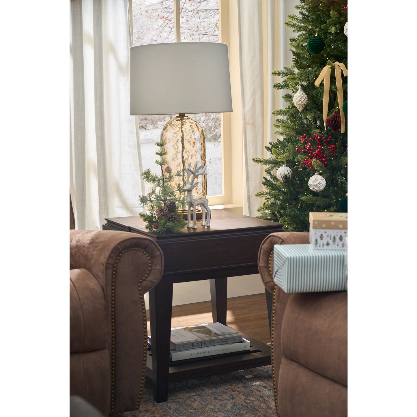 Dutton Faux Leather Reclining Sofa — Winslow Pecan — view 17