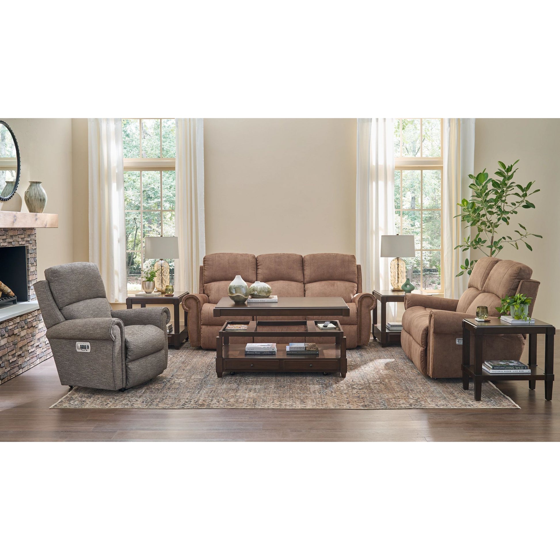 Dutton Faux Leather Reclining Sofa — Winslow Pecan — view 25