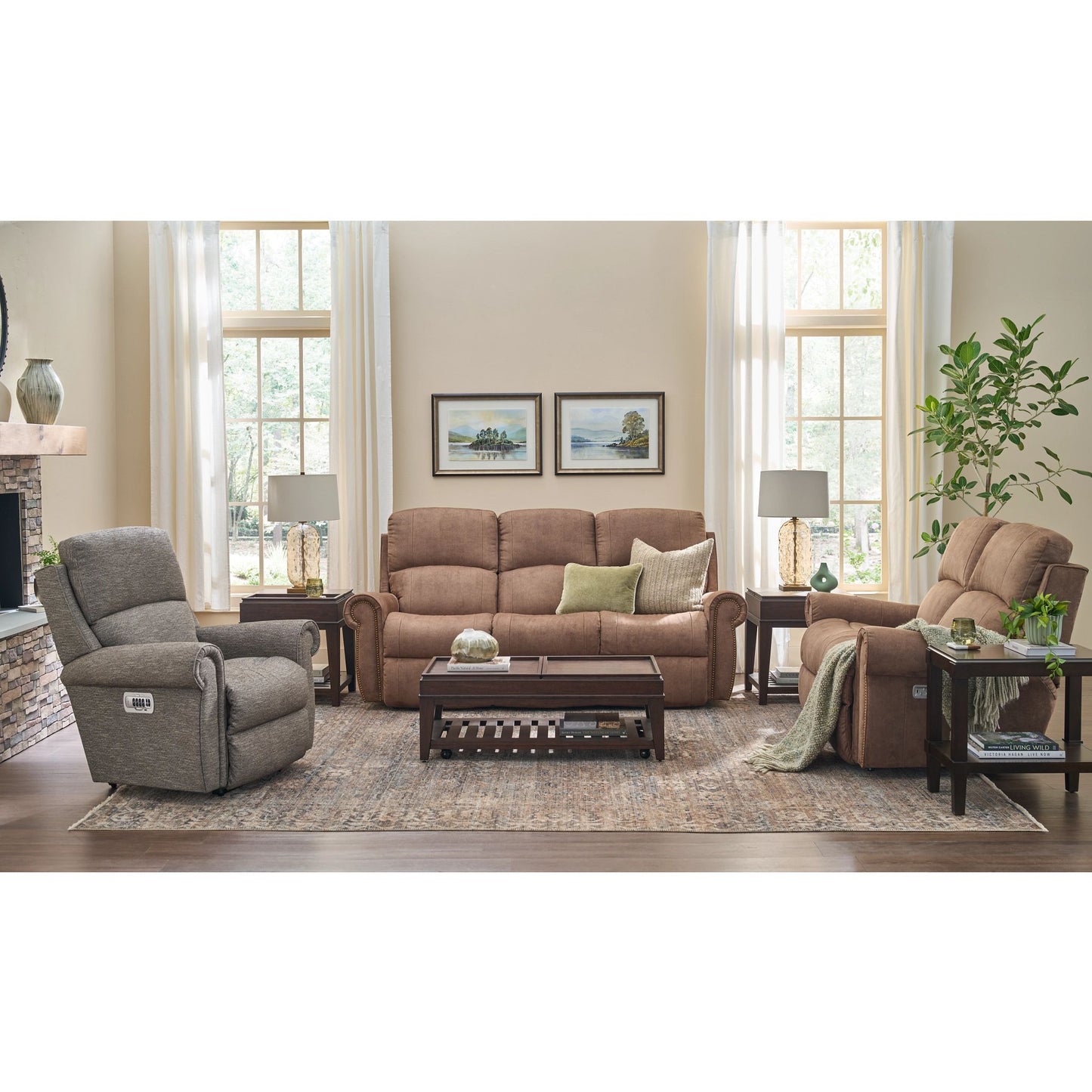 Dutton Faux Leather Reclining Sofa — Winslow Pecan — view 26