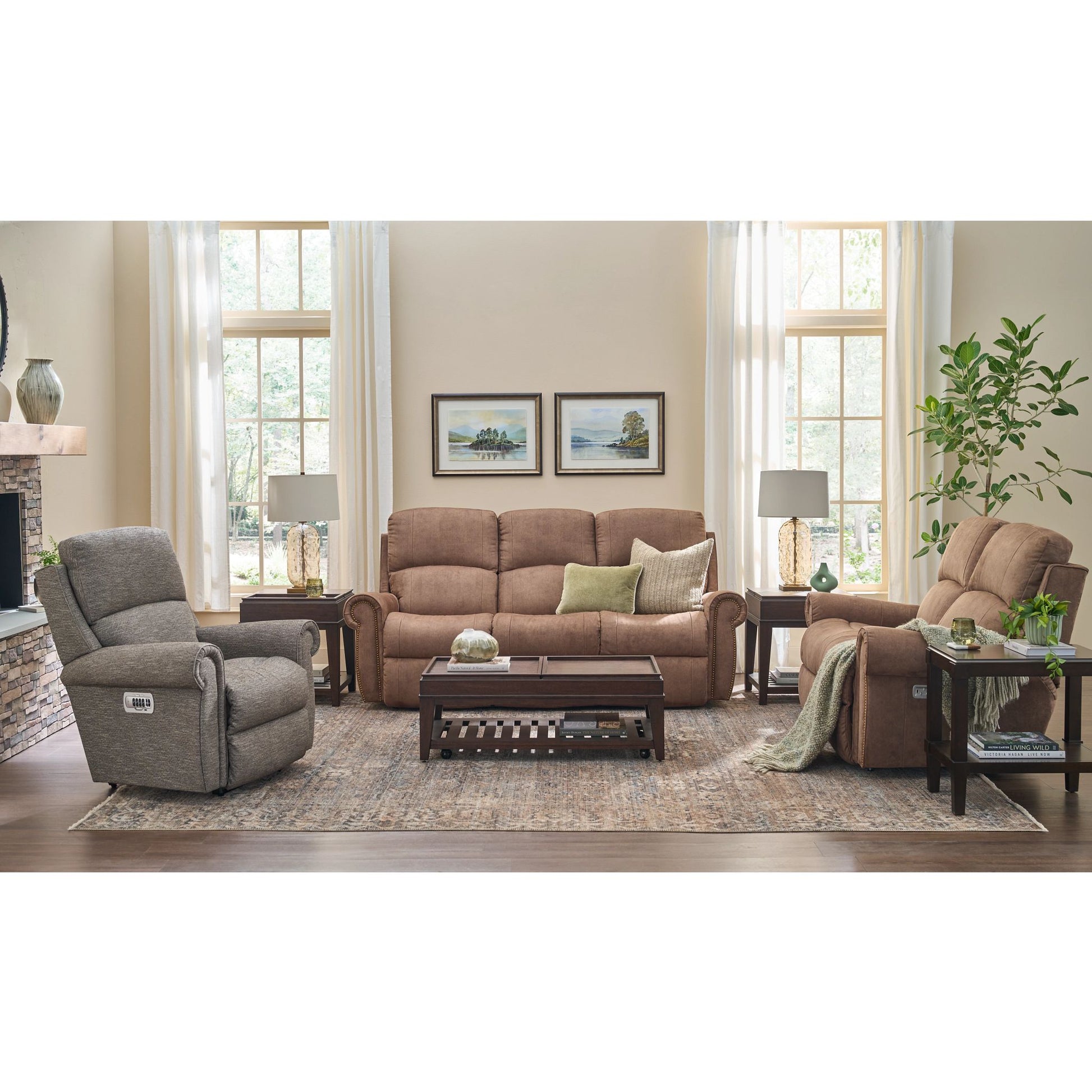 Dutton Faux Leather Reclining Sofa — Winslow Pecan — view 26