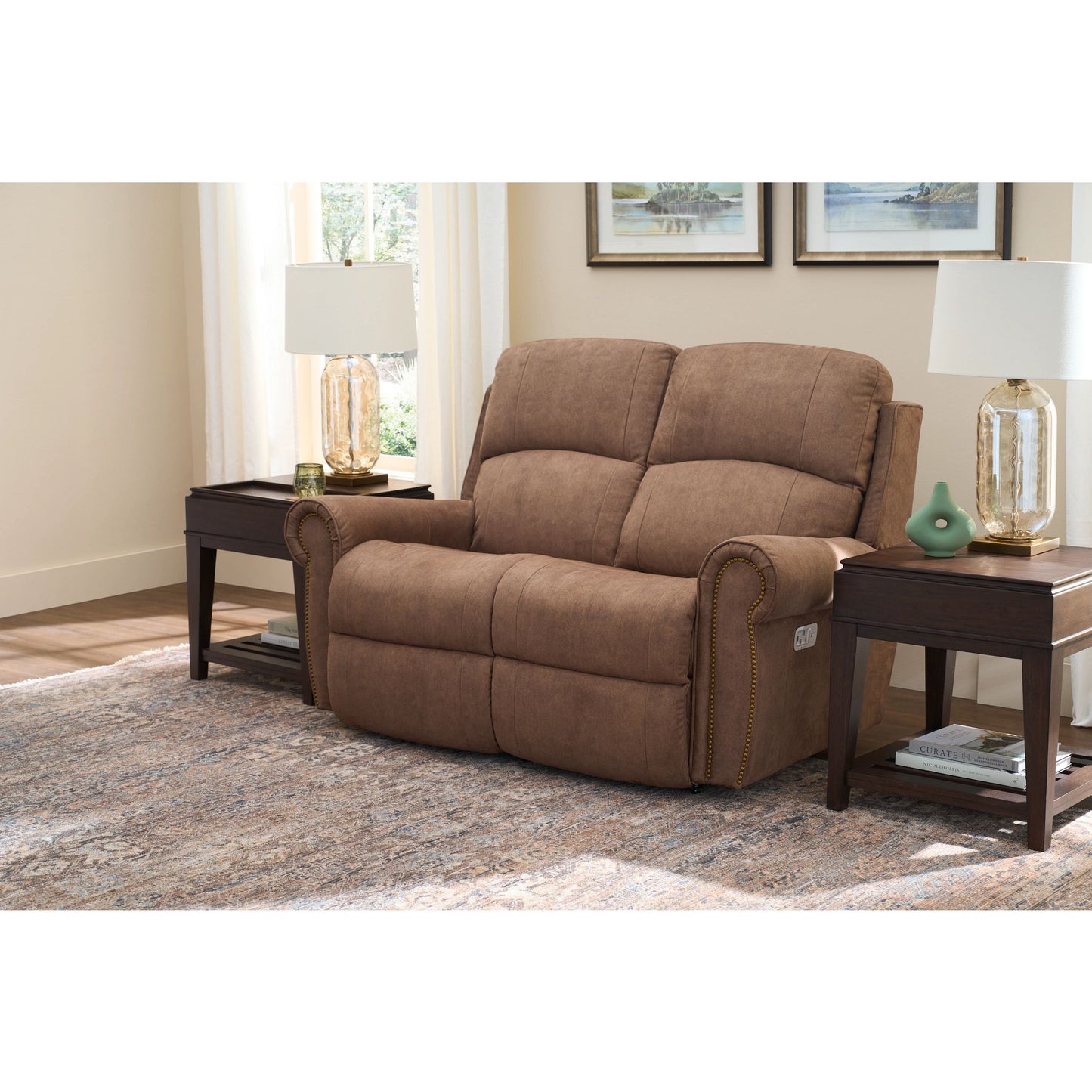 Dutton Faux Leather Reclining Sofa — Winslow Pecan — view 27