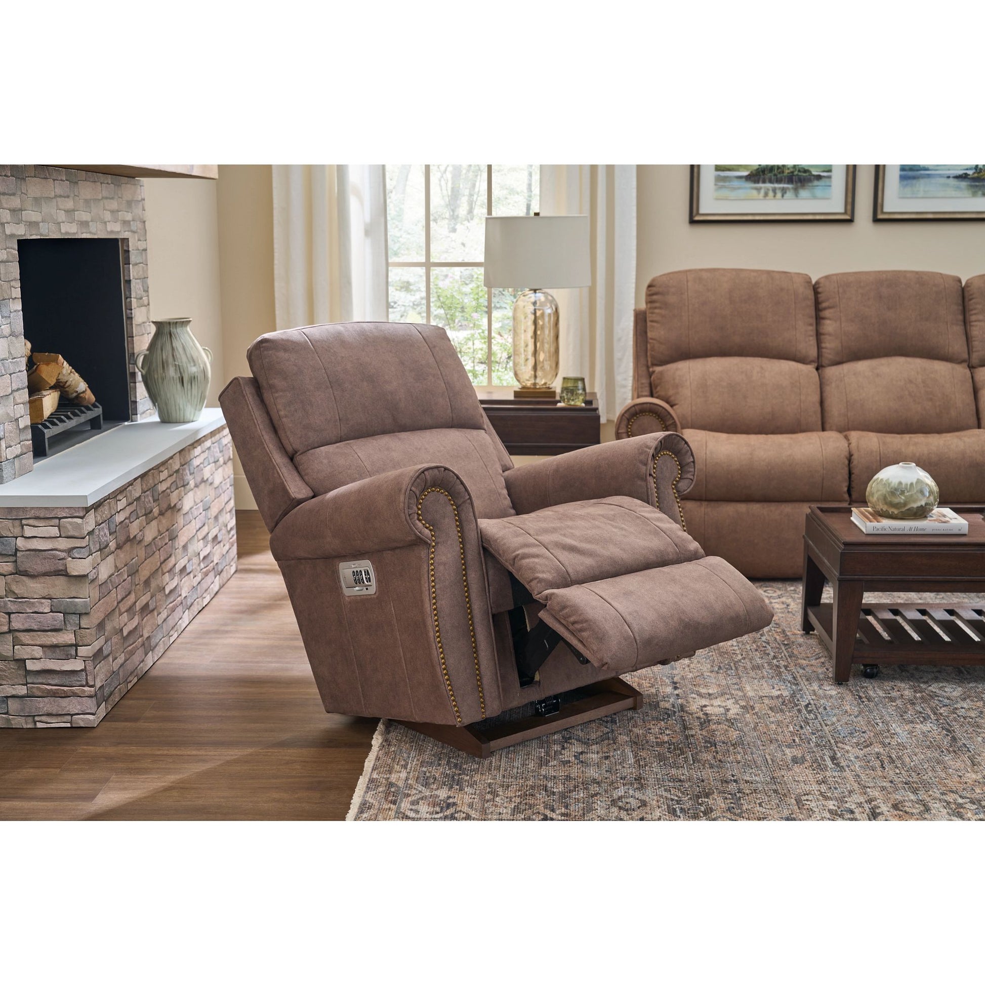 Dutton Faux Leather Recliner — Winslow Pebble — view 12