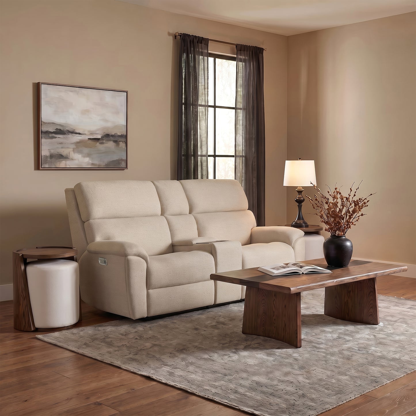 Flexsteel Porter Power Reclining Loveseat with Console, Power Headrests & Lumbar