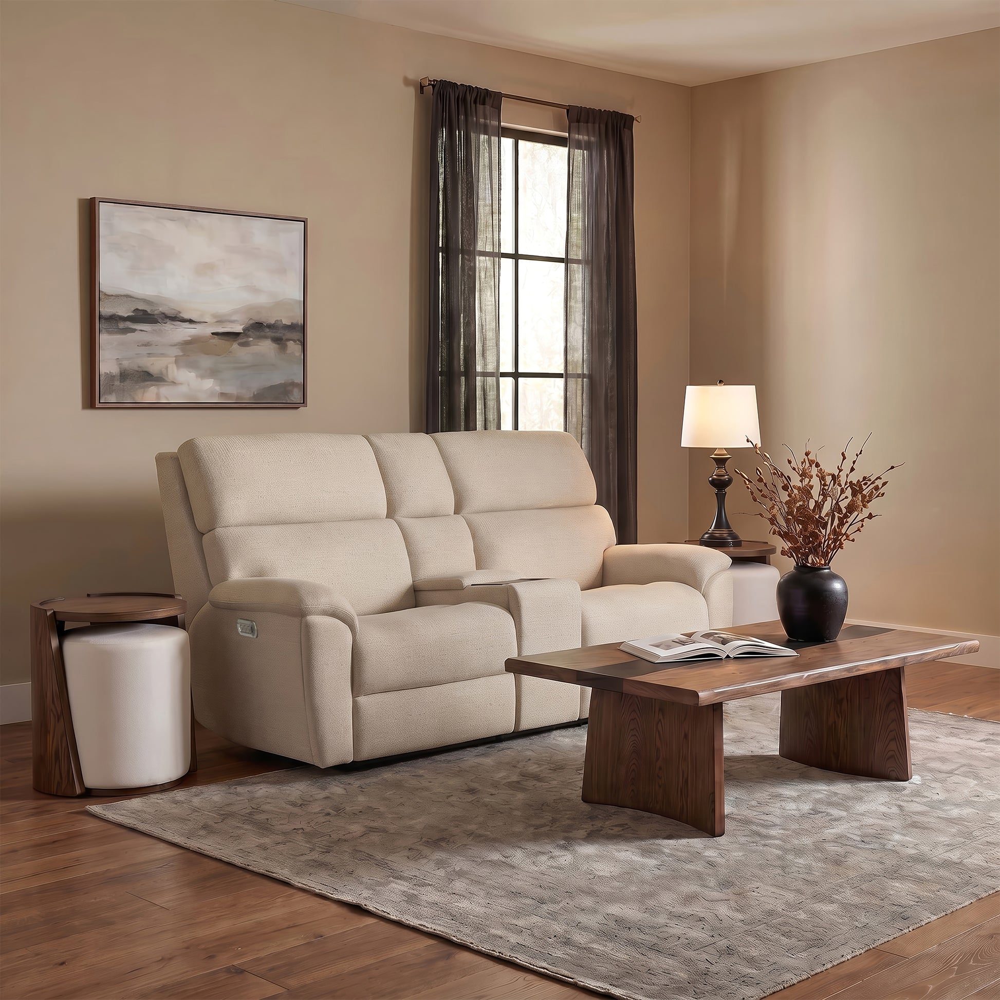 Flexsteel Porter Power Reclining Loveseat with Console, Power Headrests & Lumbar