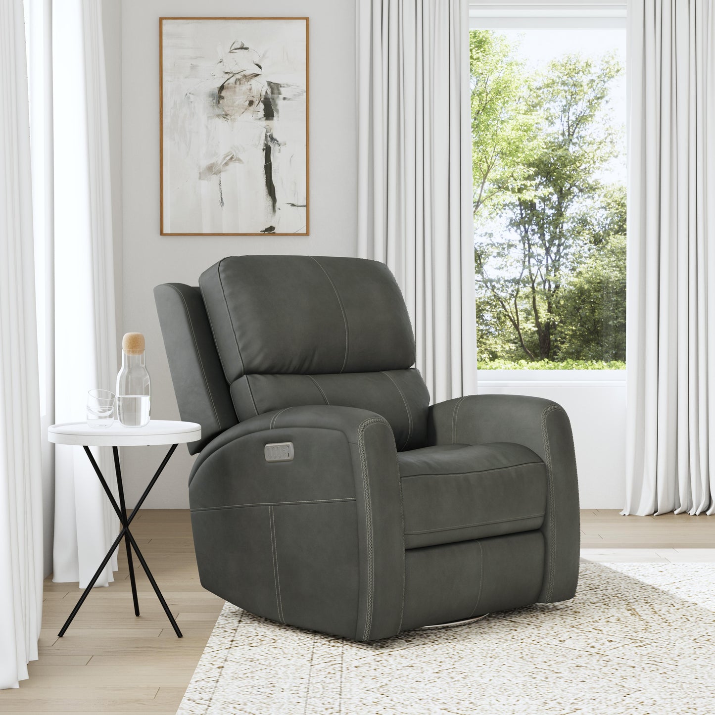 Flexsteel Linden Power Swivel Gliding Recliner with Power Headrest, Lumbar, Heat & Massage