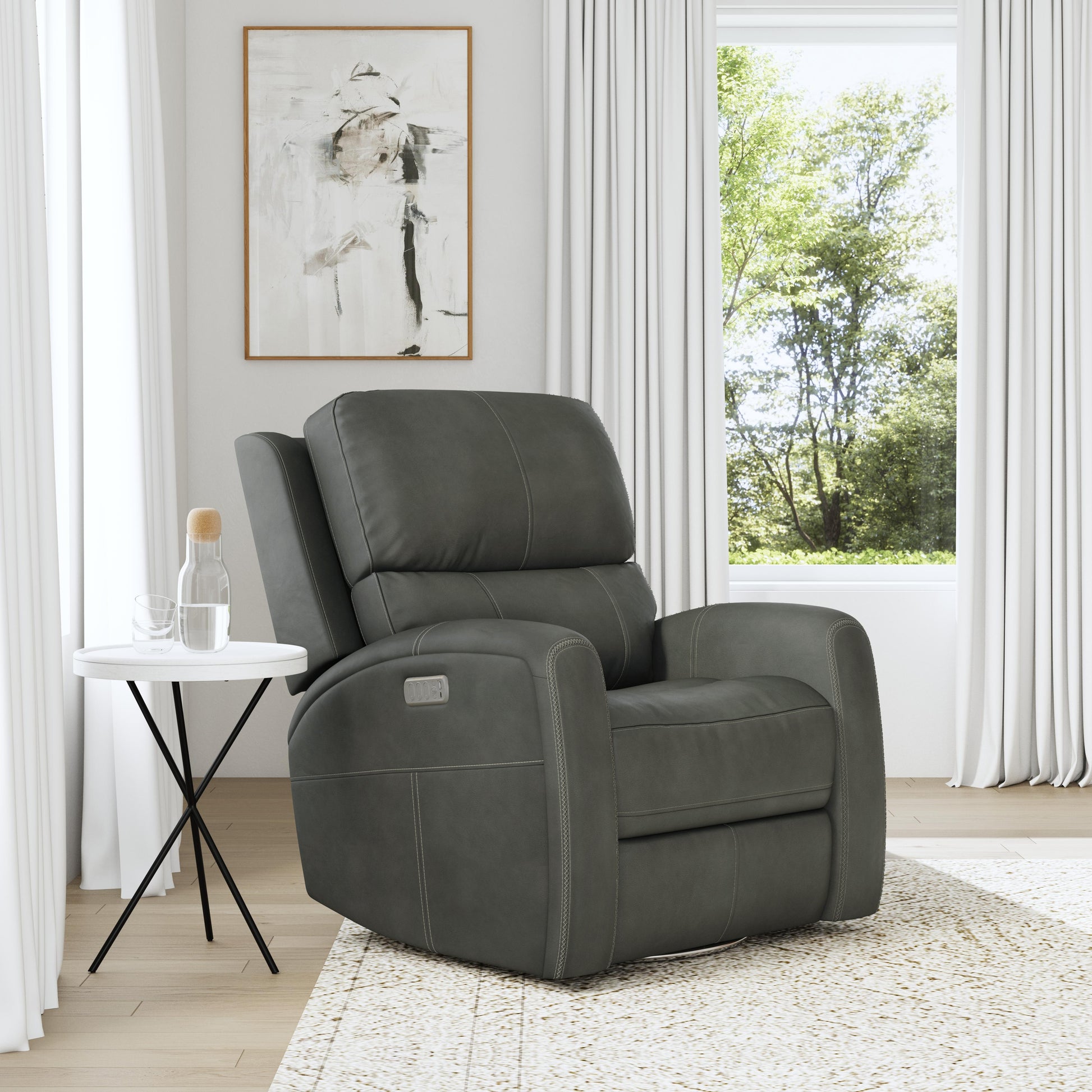 Flexsteel Linden Power Swivel Gliding Recliner with Power Headrest, Lumbar, Heat & Massage