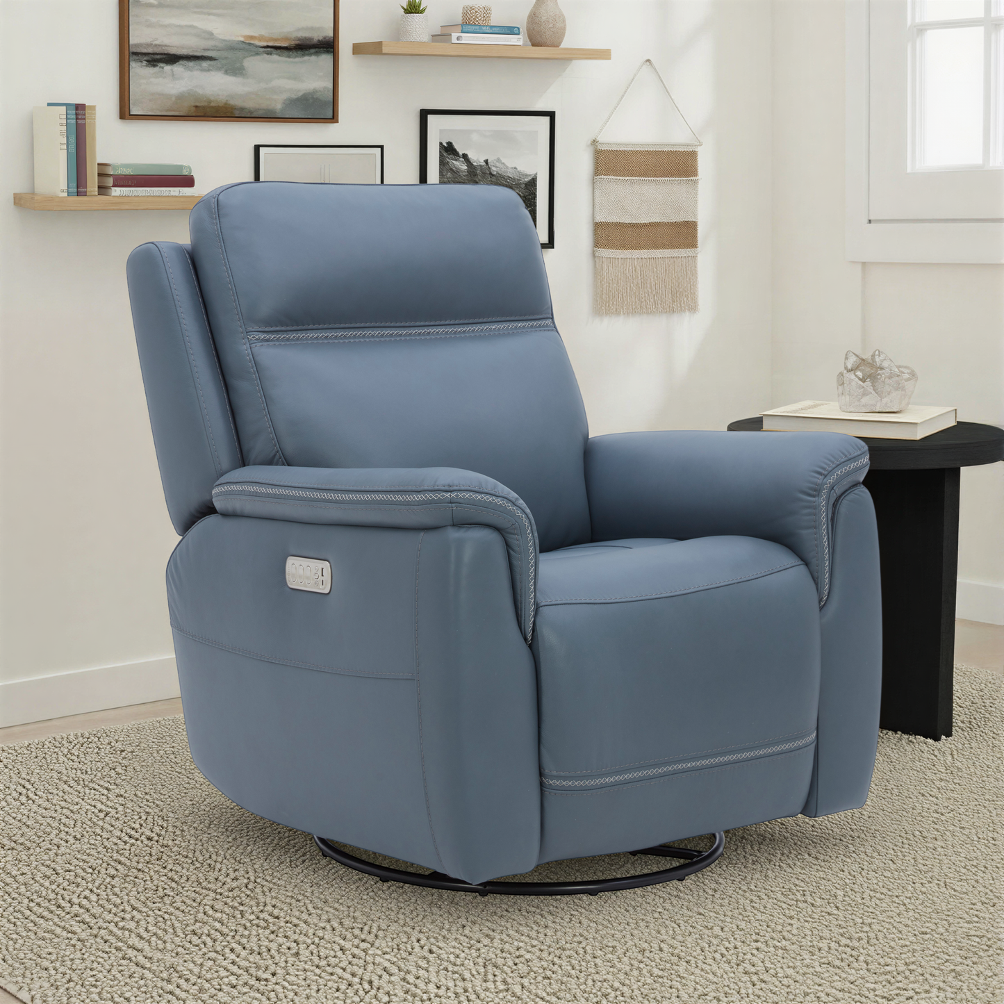 Flexsteel Sawyer Swivel Glider with Power Headrest, Lumbar, Heat & Massage